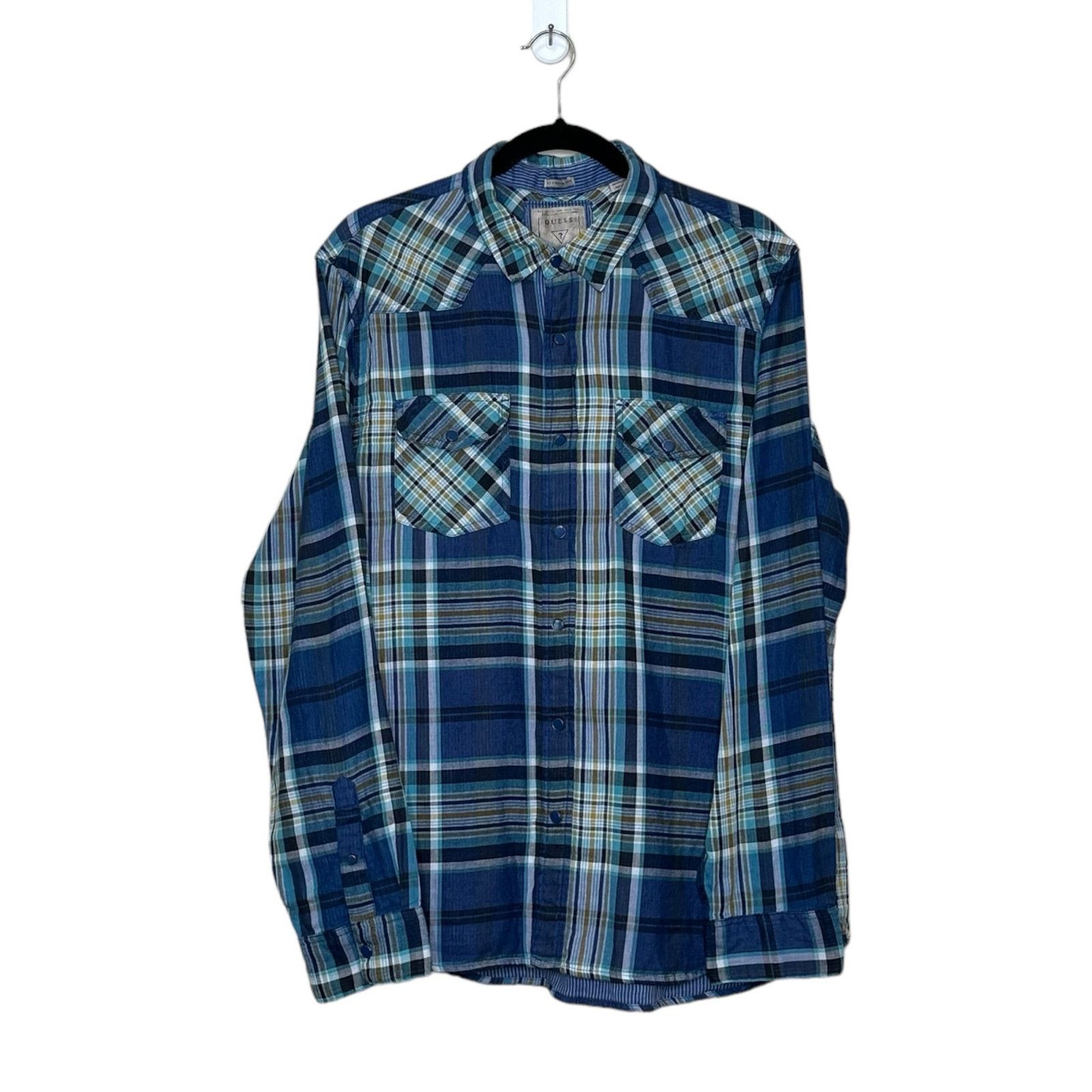 Guess Guess blue plaid long sleeves flannel shirt size large Size US L / EU 52-54 / 3 - 8 Thumbnail