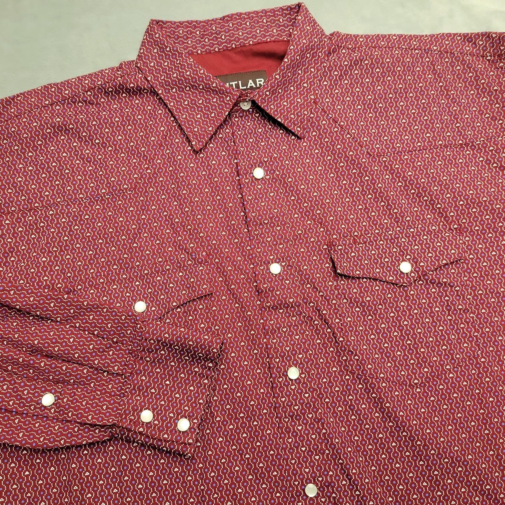 Vintage Pintlar Mens XL Red Long Sleeve Pearl Snap Western Geometric Rodeo Cowboy Shirt Size US XL / EU 56 / 4 - 2 Thumbnail