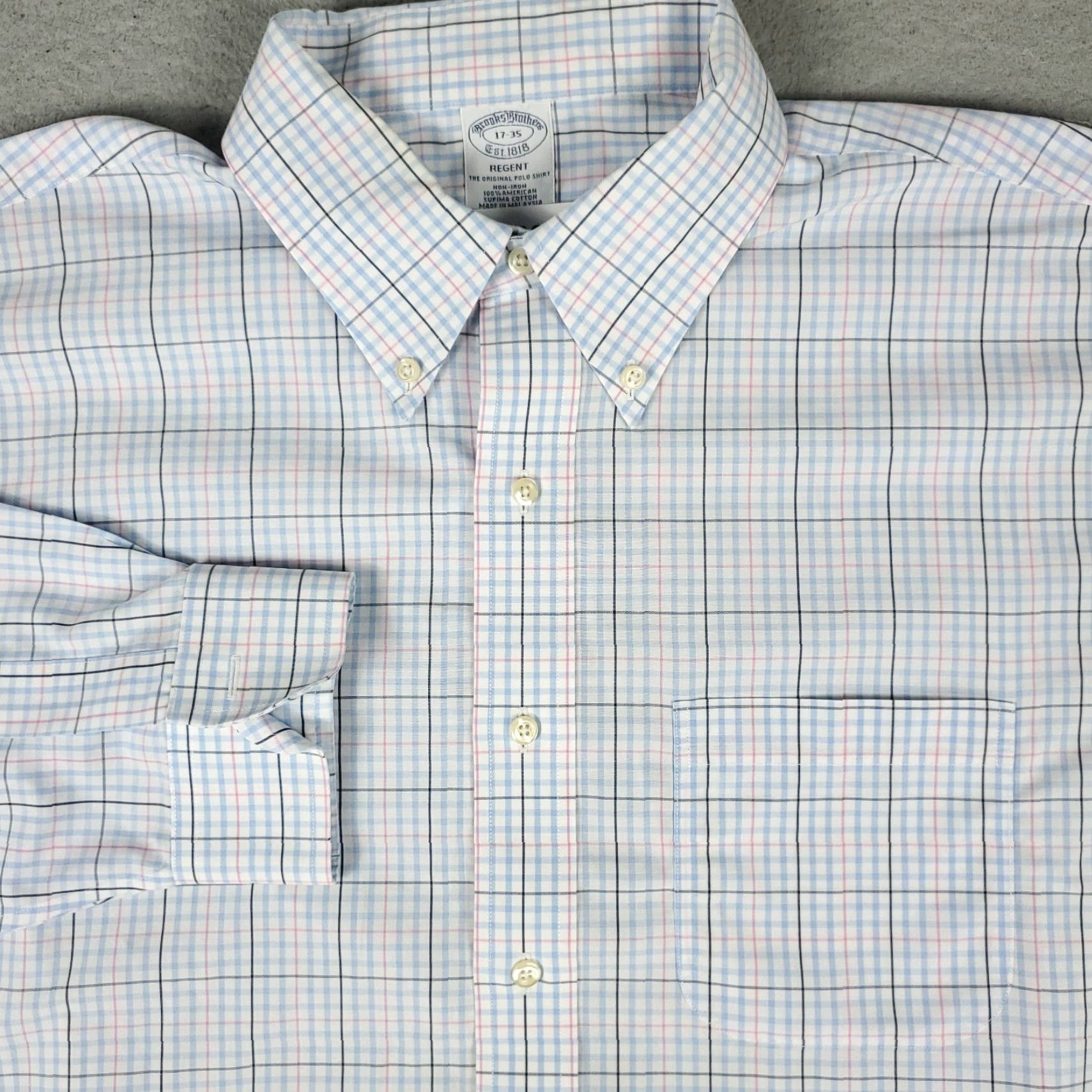 Brooks Brothers Brooks Brothers Shirt Mens 17 Blue White Check Dress Button Up Long Sleeve Size 46R - 2 Thumbnail