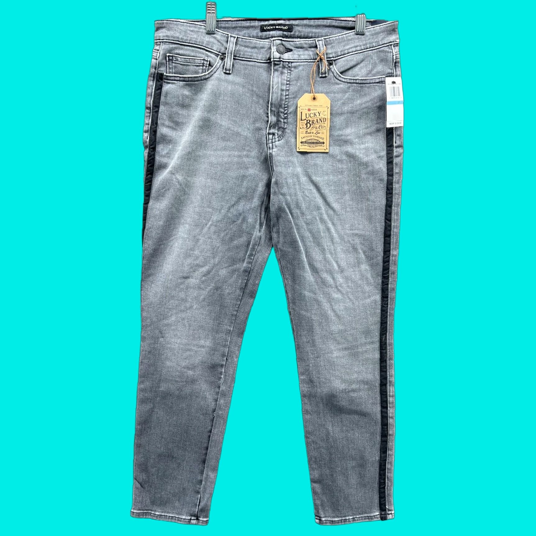 Lucky Brand Lucky Brand Jeans Mens 31 Gray Slim Skinny Milky Way Side Stripe 7W14749 Size US 31 - 1 Thumbnail