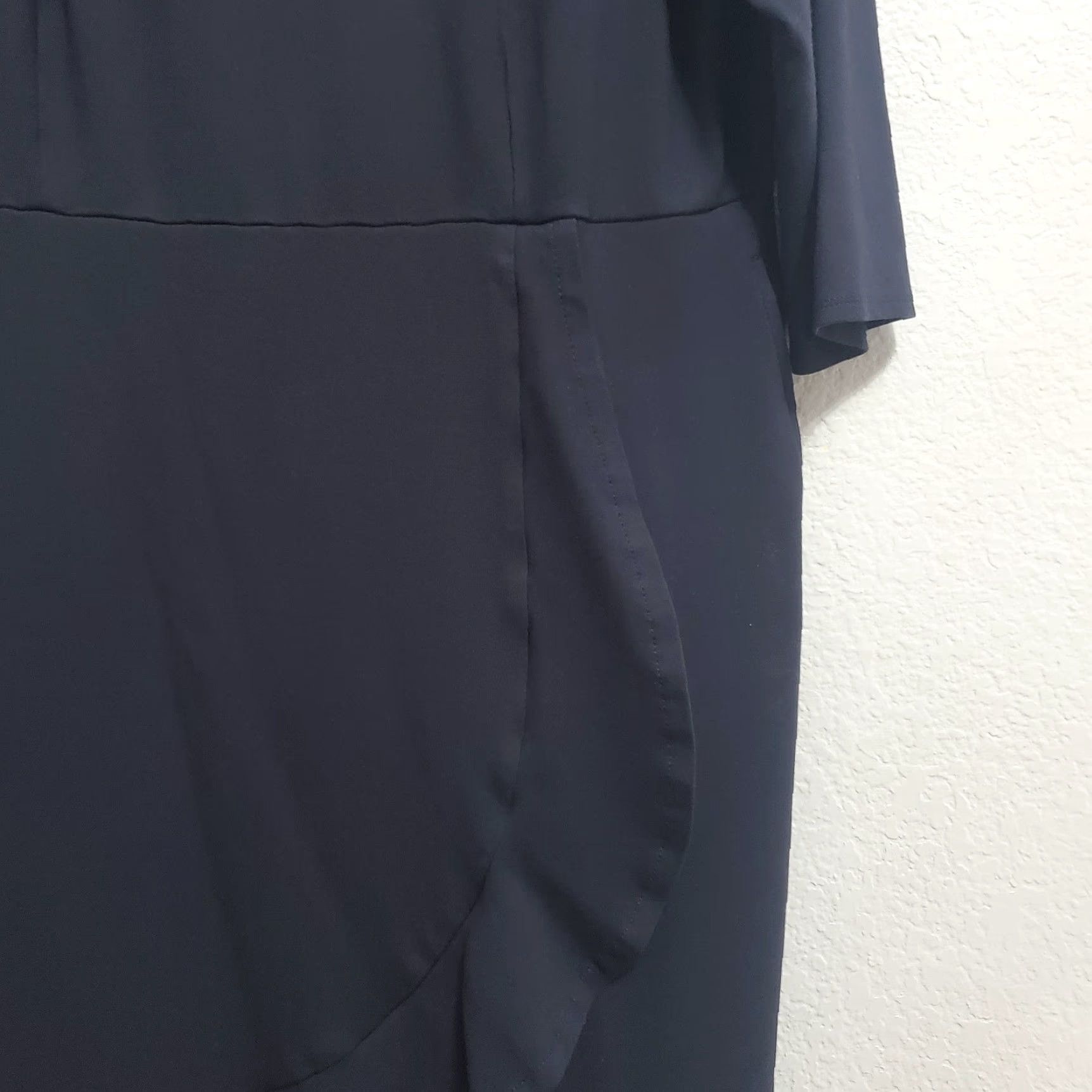 Vintage J Jill Ponte Dress Women Petite L Navy Blue Knit 3/4 Sleeve Ruffle Pockets Office Knee Length Pullover Vintage: No Size L / US 10 / IT 46 - 7 Thumbnail