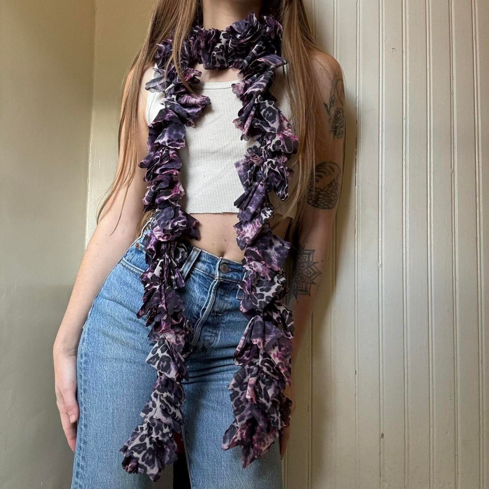 Other Vintage Purple Cheetah Print Skinny Scarf Y2K Accessory Size ONE SIZE - 2 Thumbnail