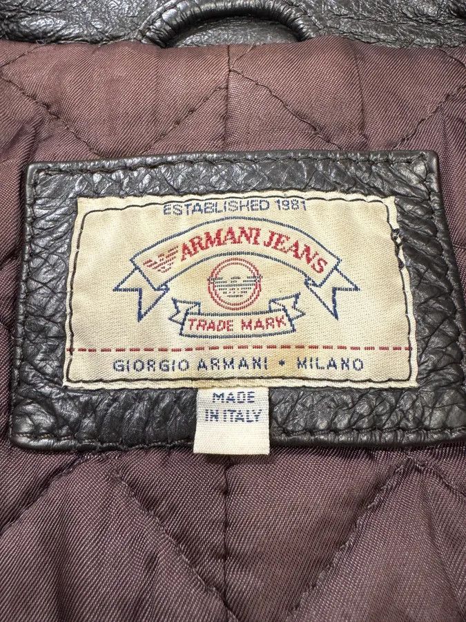 Armani × Designer × Vintage 2000s Armani Brown Buttoned Leather Jacket Size US S / EU 44-46 / 1 - 3 Thumbnail