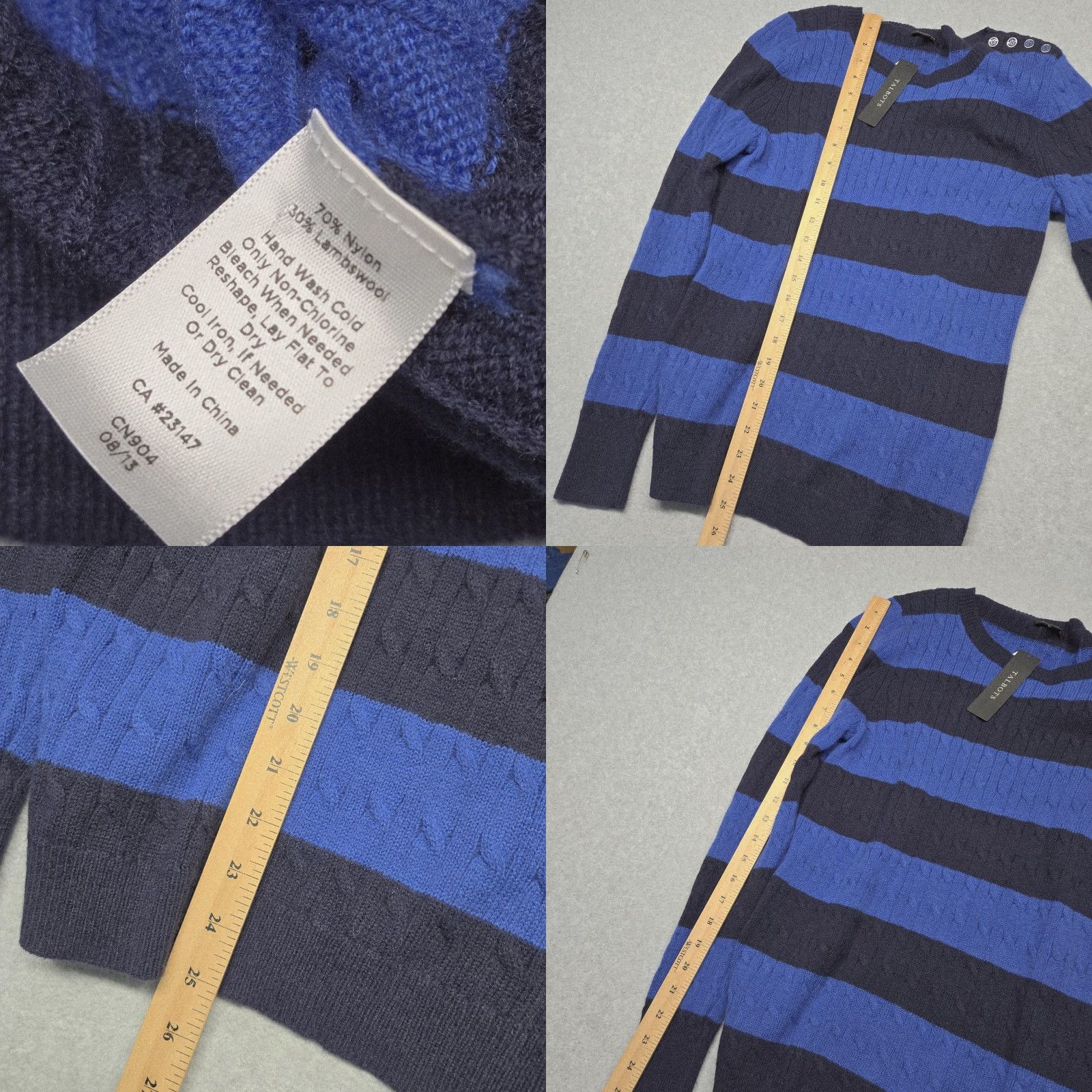 Talbots Talbots Sweater Womens Medium Blue Navy Stripe Button Shoulder Pullover Knit Size M / US 6-8 / IT 42-44 - 8 Thumbnail