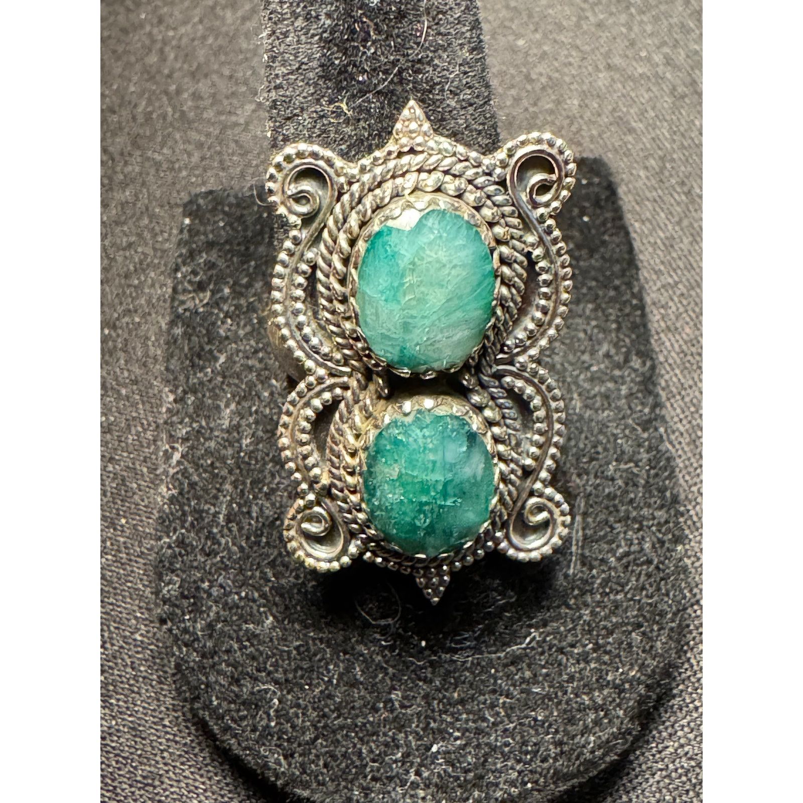 Other Vintage 925 Sterling Silver Double Jadeite Ring Size 7 Size ONE SIZE - 2 Thumbnail