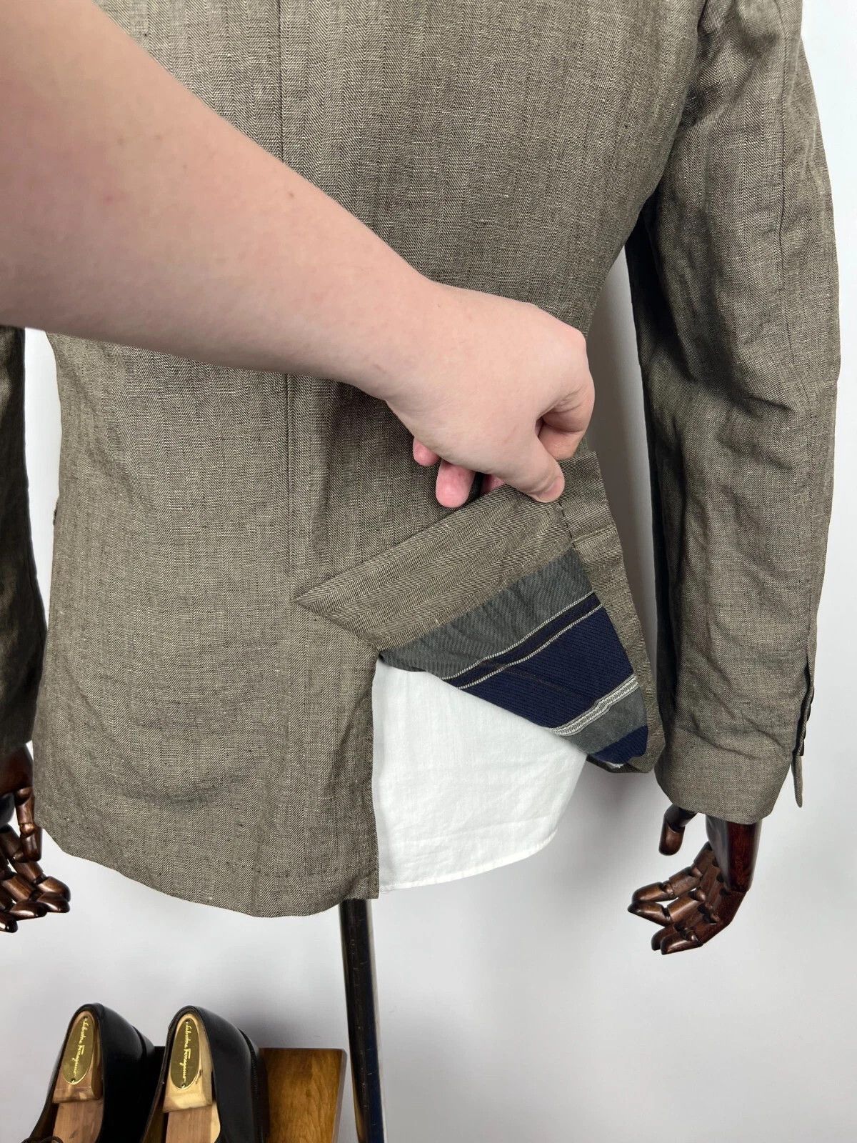 Hugo Boss Hugo Boss Handcrafted Brown Linen Cotton Herringbone Blazer Size 40R - 7 Thumbnail
