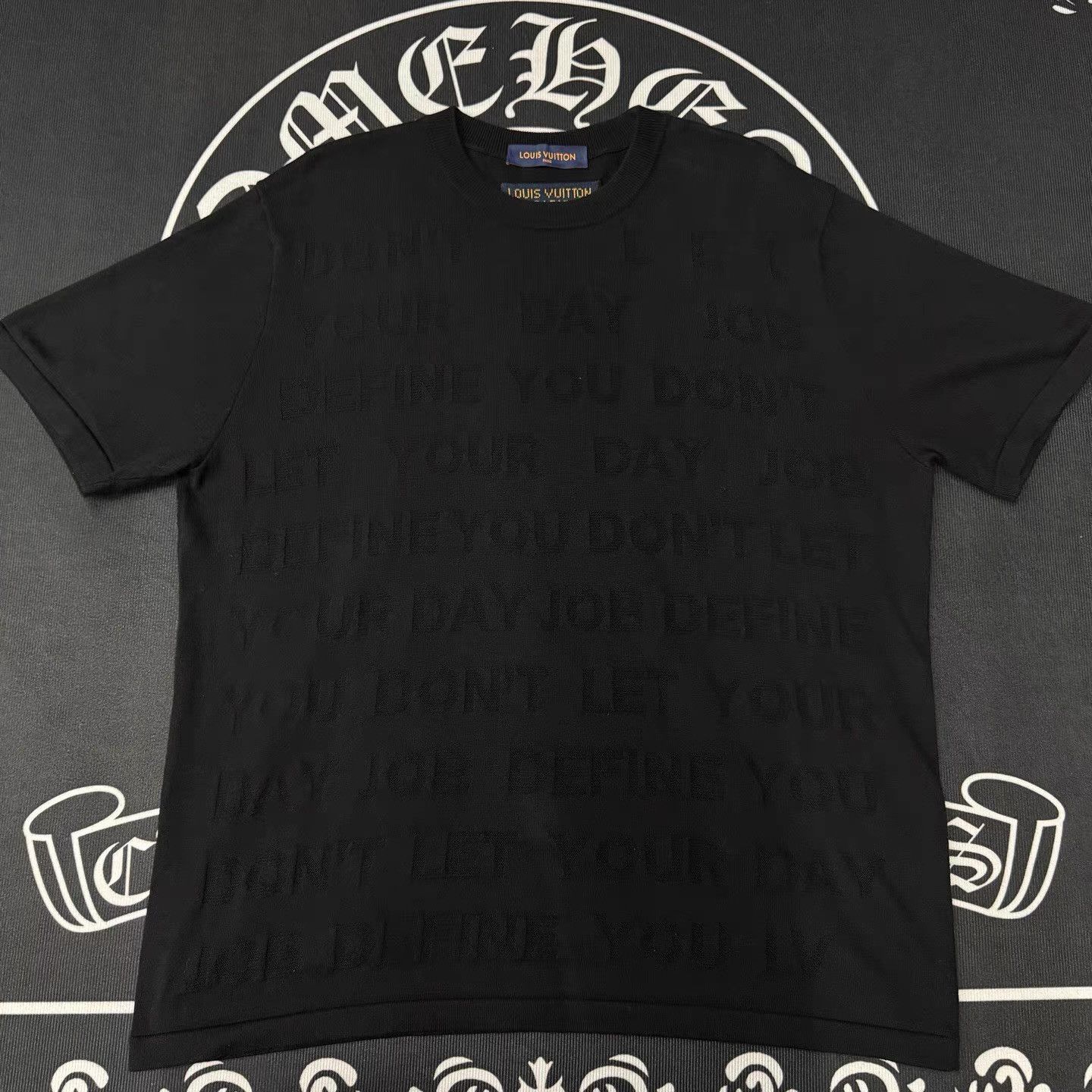 Louis Vuitton LV Black All-Over Logo Print Knit Short Sleeve Q10 Size US XXL / EU 58 / 5 - 1 Thumbnail