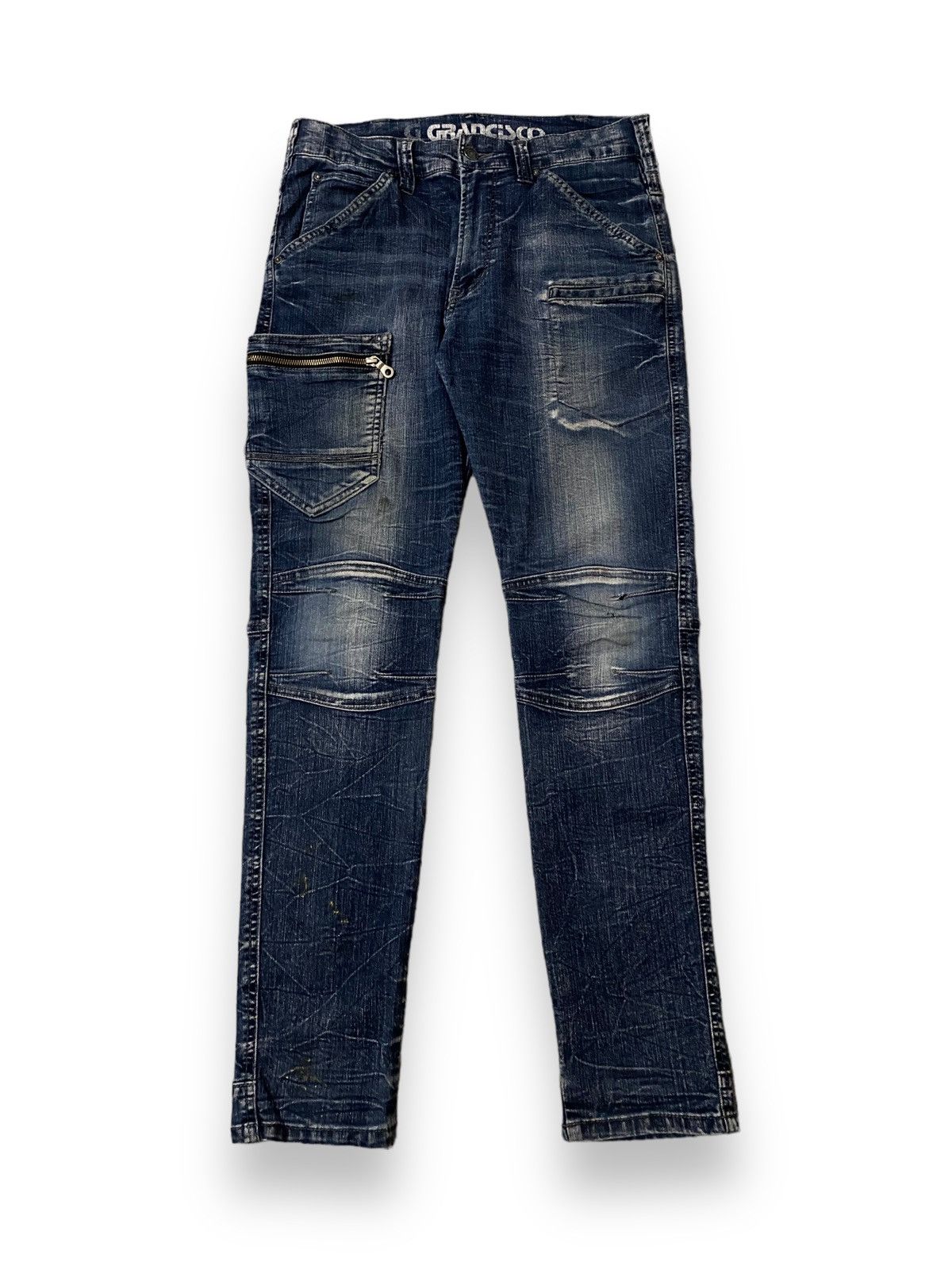 image of Archival Clothing x Biker Jeans Japan Grancisco Cargo Multi Pocket Bikers Jeans Pants in Blue (Size