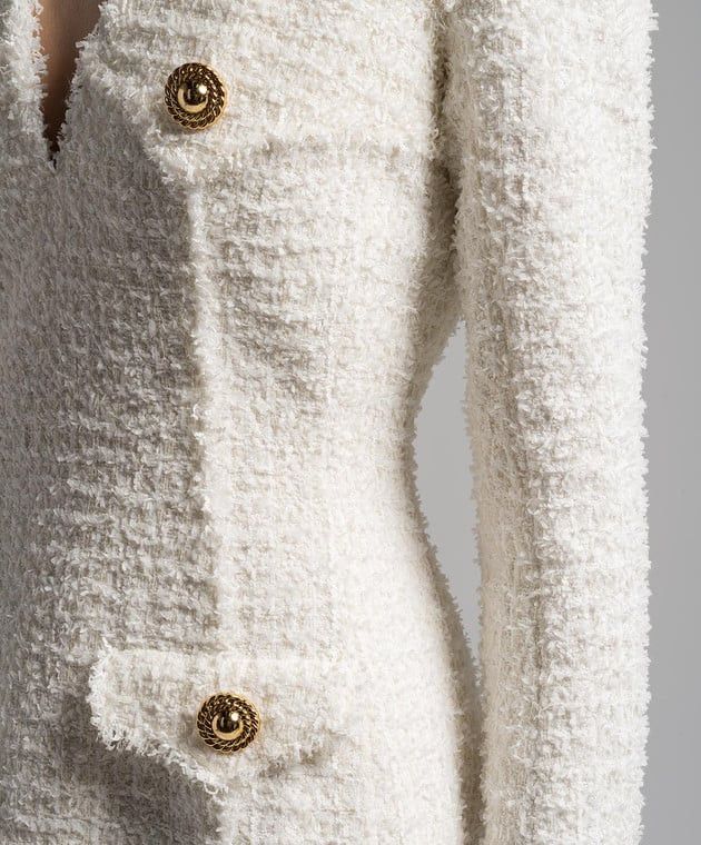 Balmain o1s1wg110825 Tweed Sheath Dress in White Size S / US 4 / IT 40 - 5 Thumbnail