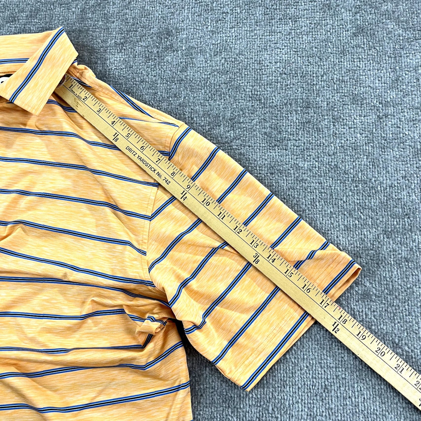 Footjoy FootJoy Polo Shirt Mens Large Orange Blue Striped Golf Performance Stretch S/S Size US L / EU 52-54 / 3 - 6 Thumbnail