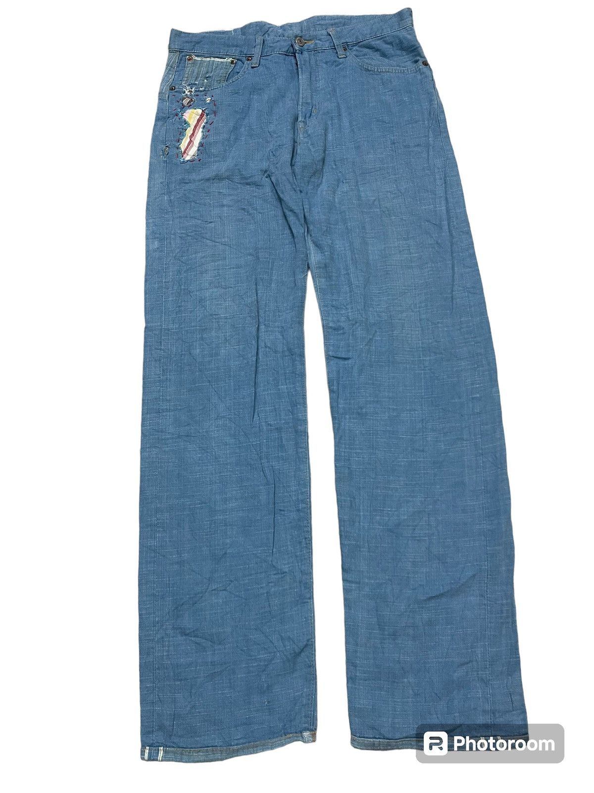 image of 90's Edwin 13 Oz Salvedge Sashiko Boro Jeans in Blue, Men's (Size 32)