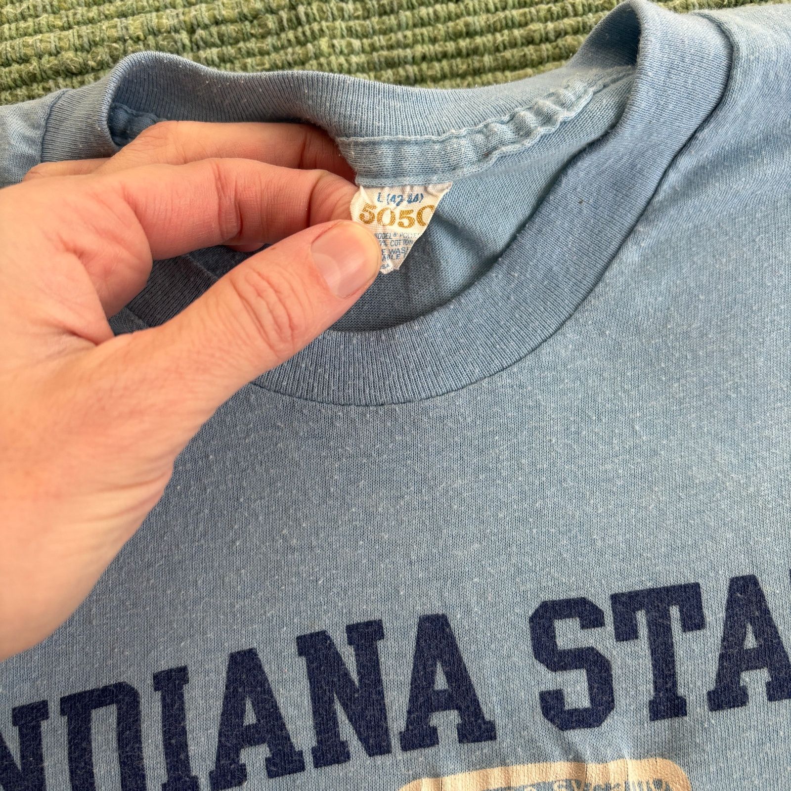 Vintage 70s Indiana State University Single Stitched Blue Tee Shirt Size US M / EU 48-50 / 2 - 5 Thumbnail