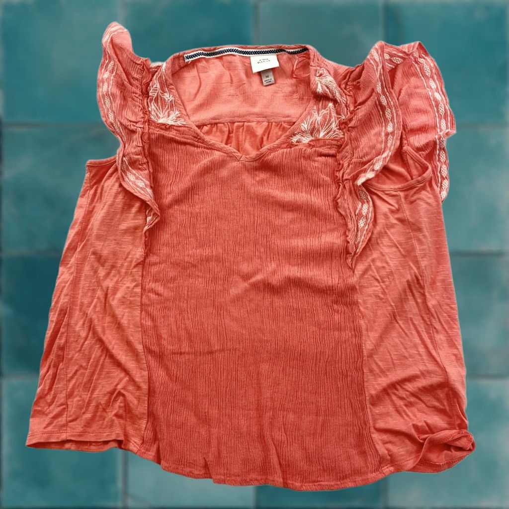 Vintage Knox Rose Blouse Womens Medium Orange V-Neck Flutter Sleeve Shirt Top Size M / US 6-8 / IT 42-44 - 1 Thumbnail