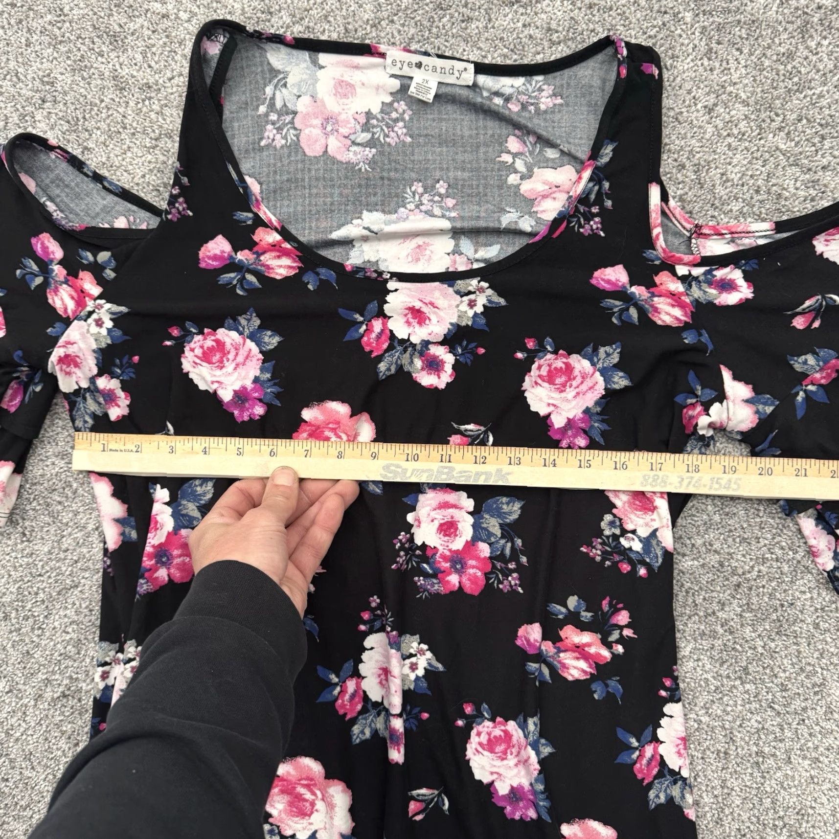 Vintage Flowers Boho Dress 2X Plus Size Cold Shoulder Ruffle Sleeve Knee Length Floral Swing Women Size XXL / US 16-18 / IT 52-54 - 3 Thumbnail
