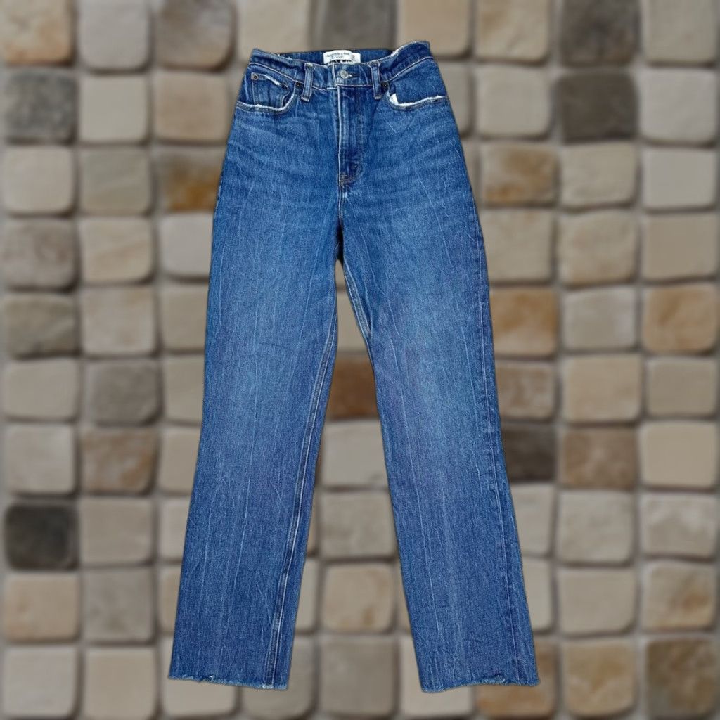 Abercrombie & Fitch Abercrombie & Fitch Curve Love The 90s Straight Jeans Womens 25 Blue Denim Ultra High Rise 23x28 Size 42" / US 20 - 1 Thumbnail