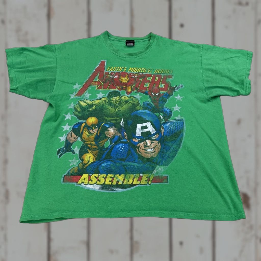 Vintage Marvel Avengers Assemble Men XL Hulk Ironman Captain Spider Wolverine T-Shirt Green Crew Neck Short Sleeve Graphic Print Size US XL / EU 56 / 4 - 1 Thumbnail