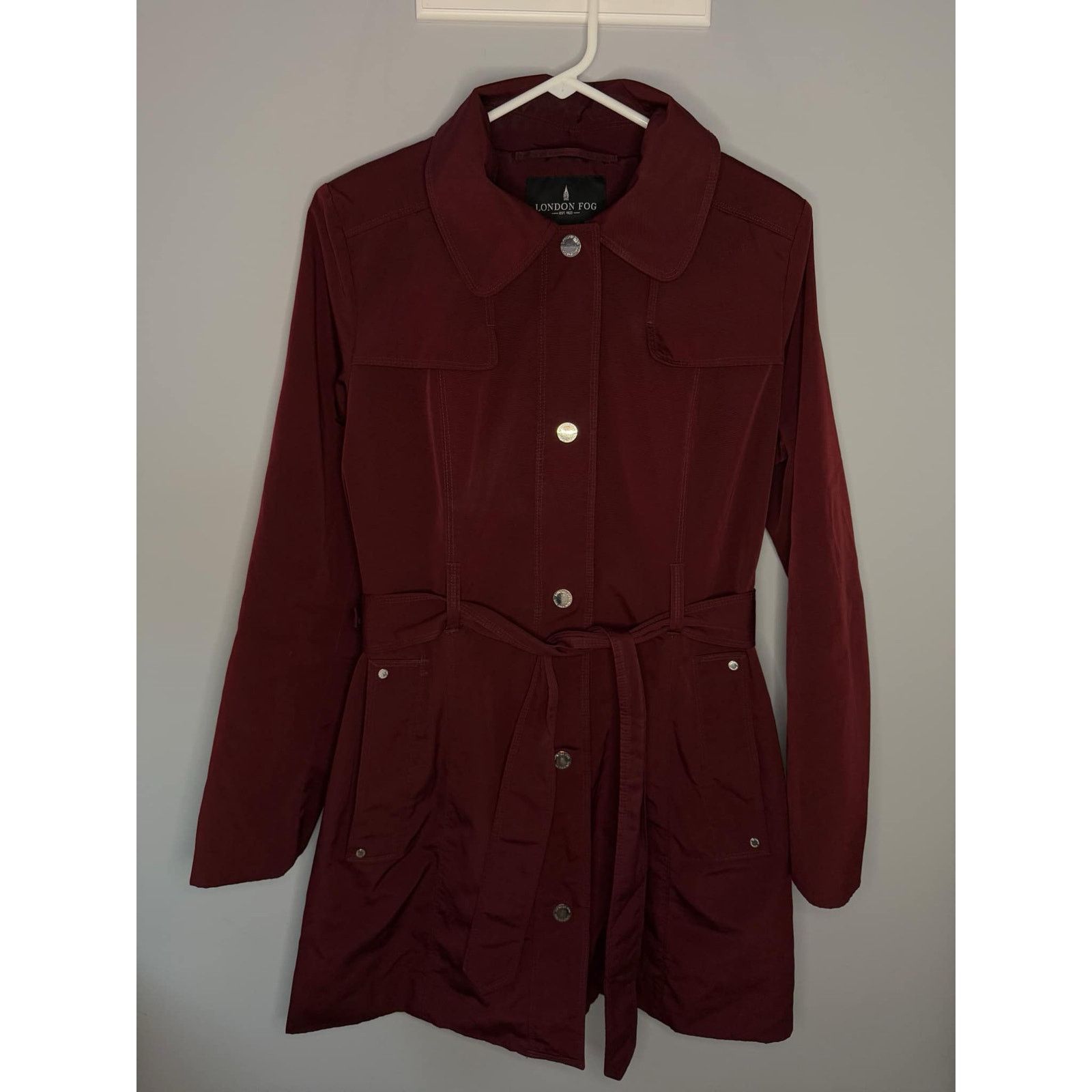 Other London Fog Belted Hooded Trench Coat Burgundy Med Size M / US 6-8 / IT 42-44 - 14 Thumbnail