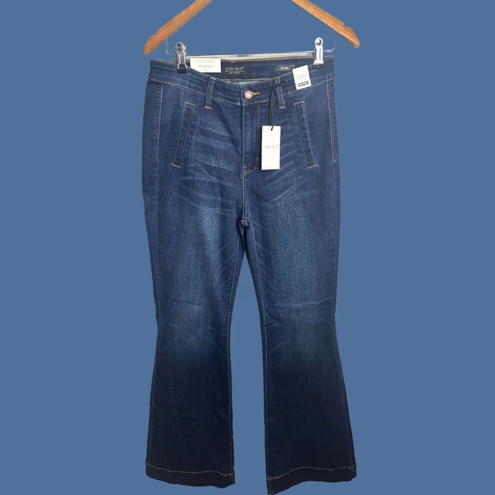Vintage Judy Blue Jeans Women's Tall 9 High Waist Flare Dark Blue Hippie Retro 4456 Jeans Size 30" / US 8 / IT 44 - 1 Thumbnail