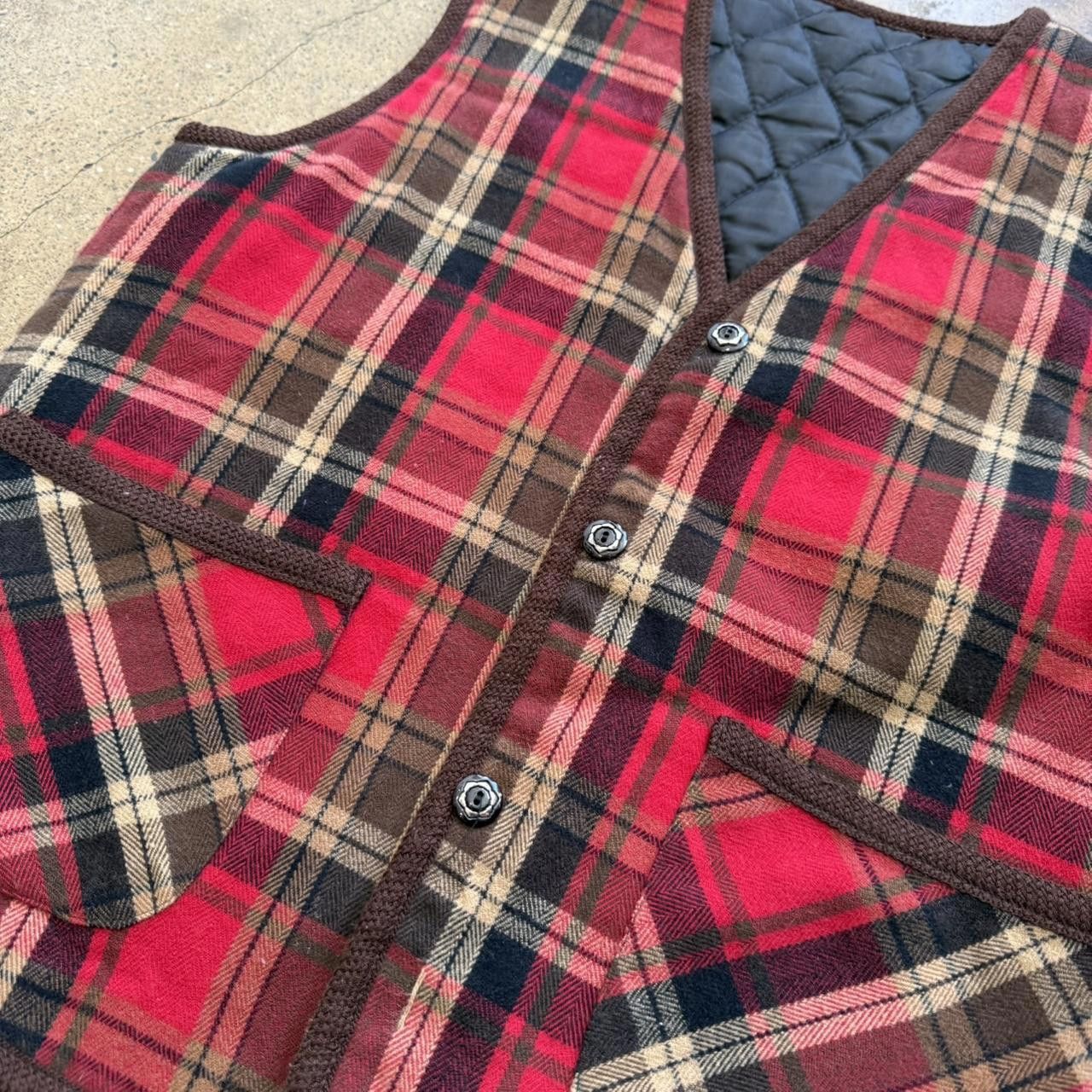 Designer Red Plaid Quilt Vest Size L / US 10 / IT 46 - 3 Thumbnail