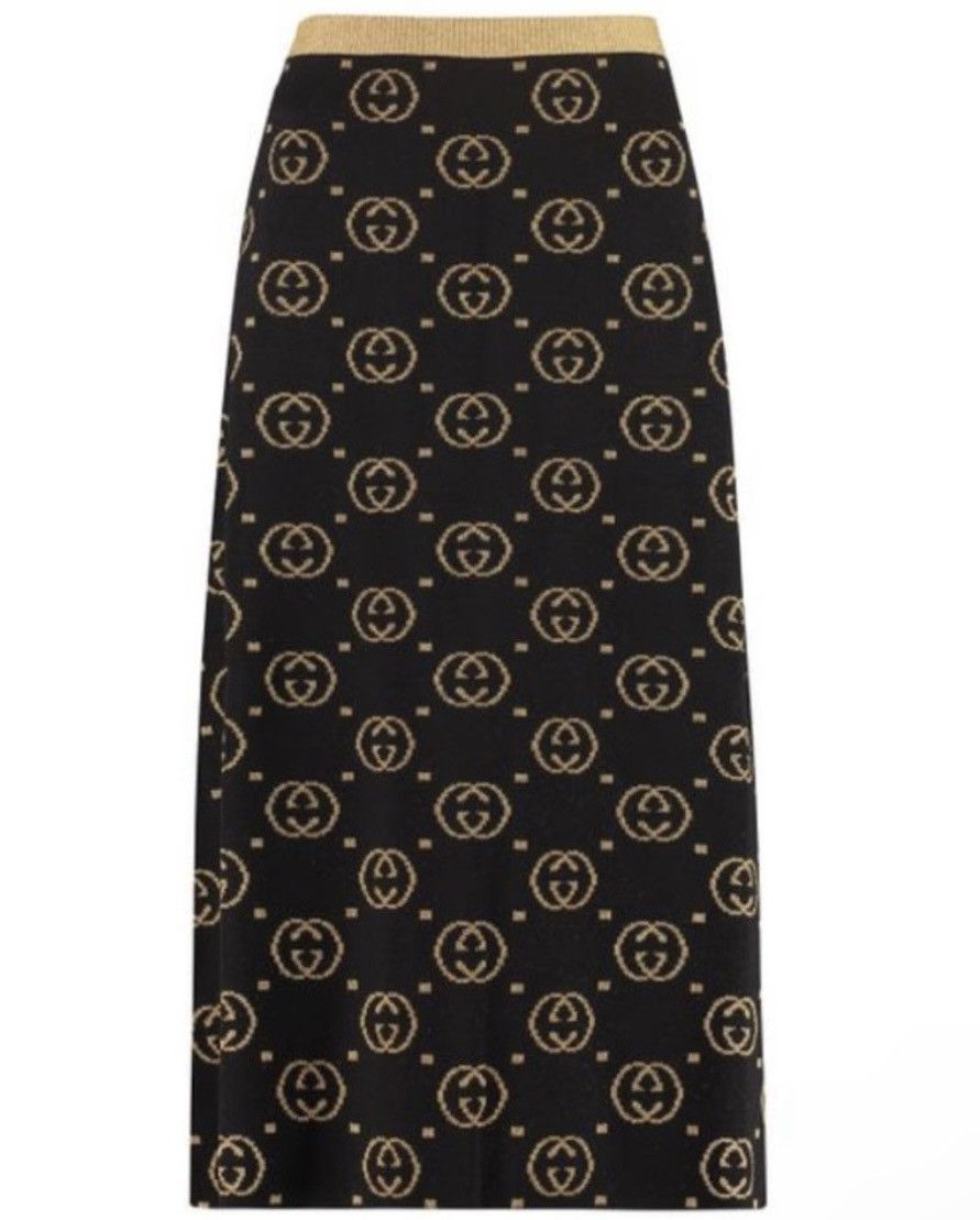 スカート Gucci Charcoal Wool Blend Skirt Gucci Womens Dark Grey Grey Monogram-pattern Wool And Cotton