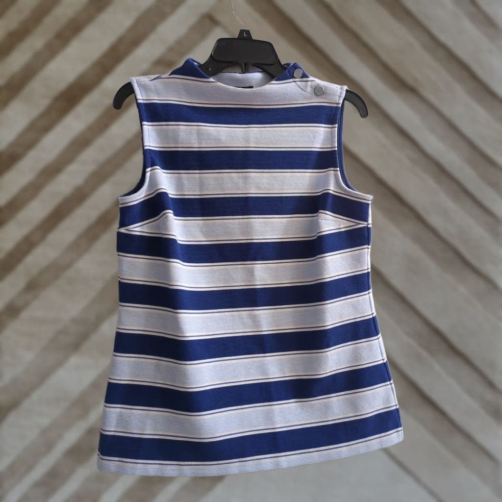 Talbots Talbots Tank Shirt Sleeveless High Neck Size M Striped Bright Blue White Light Cotton Polyester Spandex Button Women Regular - Tank Size M / US 6-8 / IT 42-44 - 1 Thumbnail
