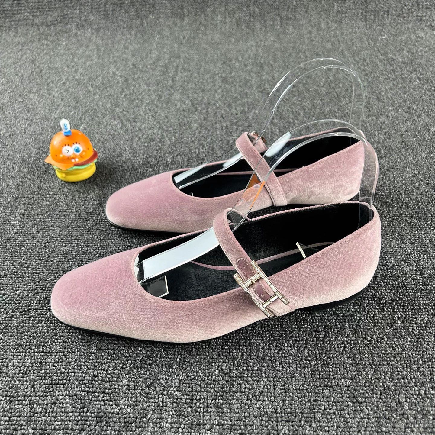 Hermes velvet Mary Janes 37 crystal buckle logo