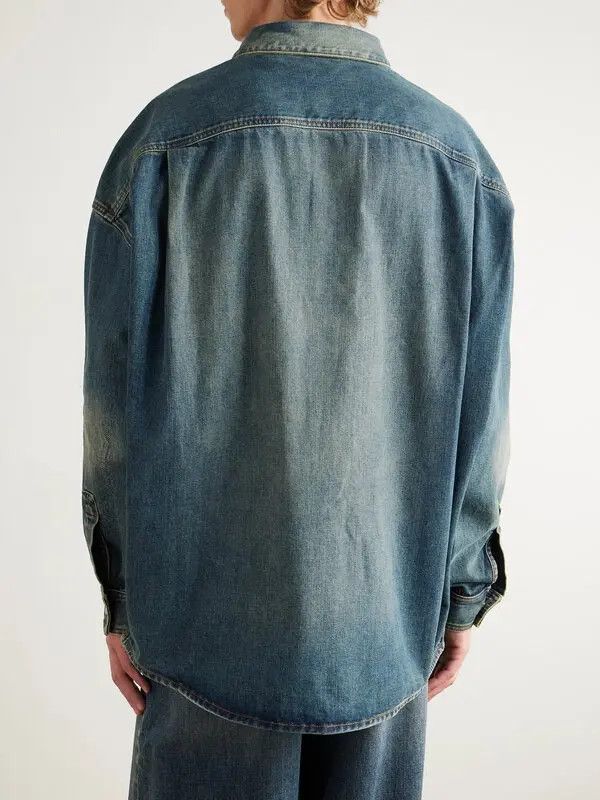 Balmain o1loc1c0526 Logo-embroidered Denim Shirt in Blue Size US S / EU 44-46 / 1 - 4 Thumbnail