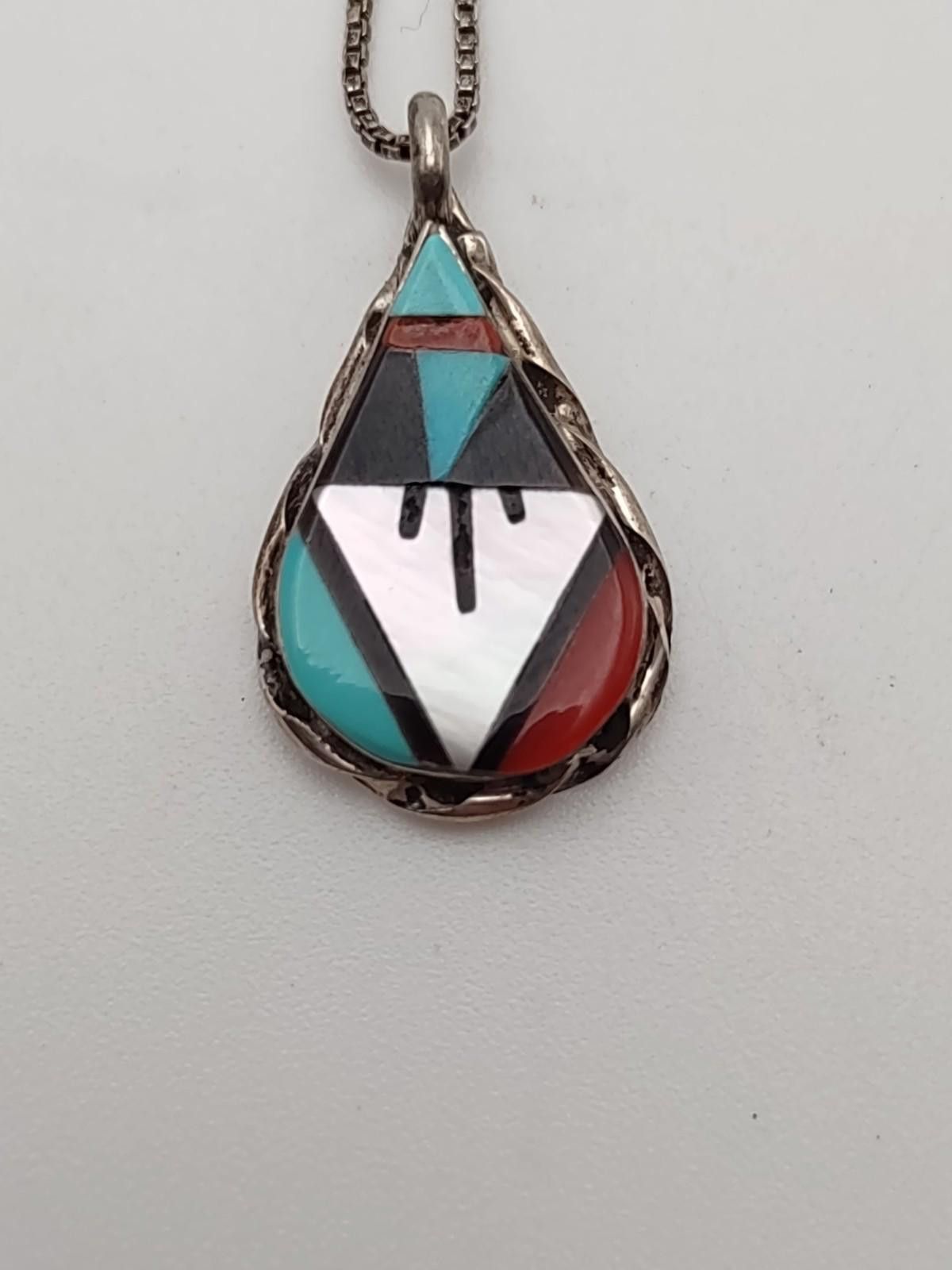 Zuni Wilson Carolyn Niiha Turquoise Coral Sterling Pendant