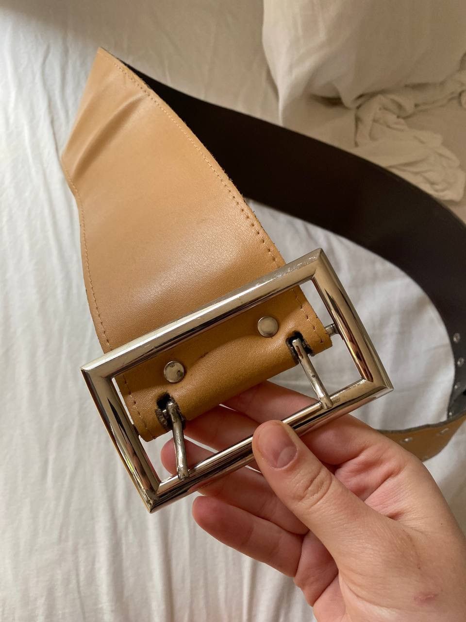 Vintage Vintage mustard wide leatherette belt Size ONE SIZE - 3 Thumbnail