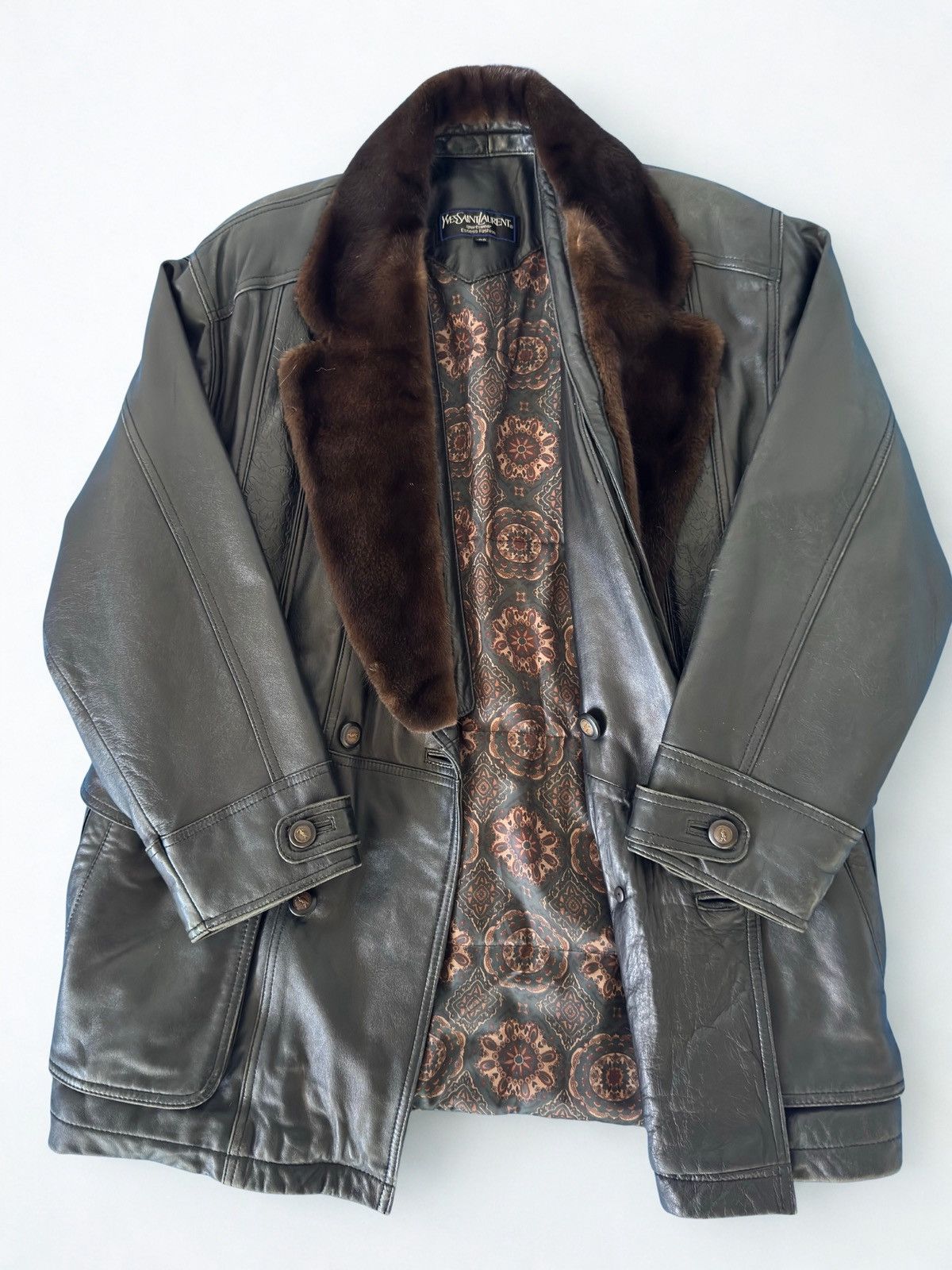 Yves Saint Laurent Vintage YSL Leather Jacket with Detachable Mink Collar Size US L / EU 52-54 / 3 - 3 Thumbnail