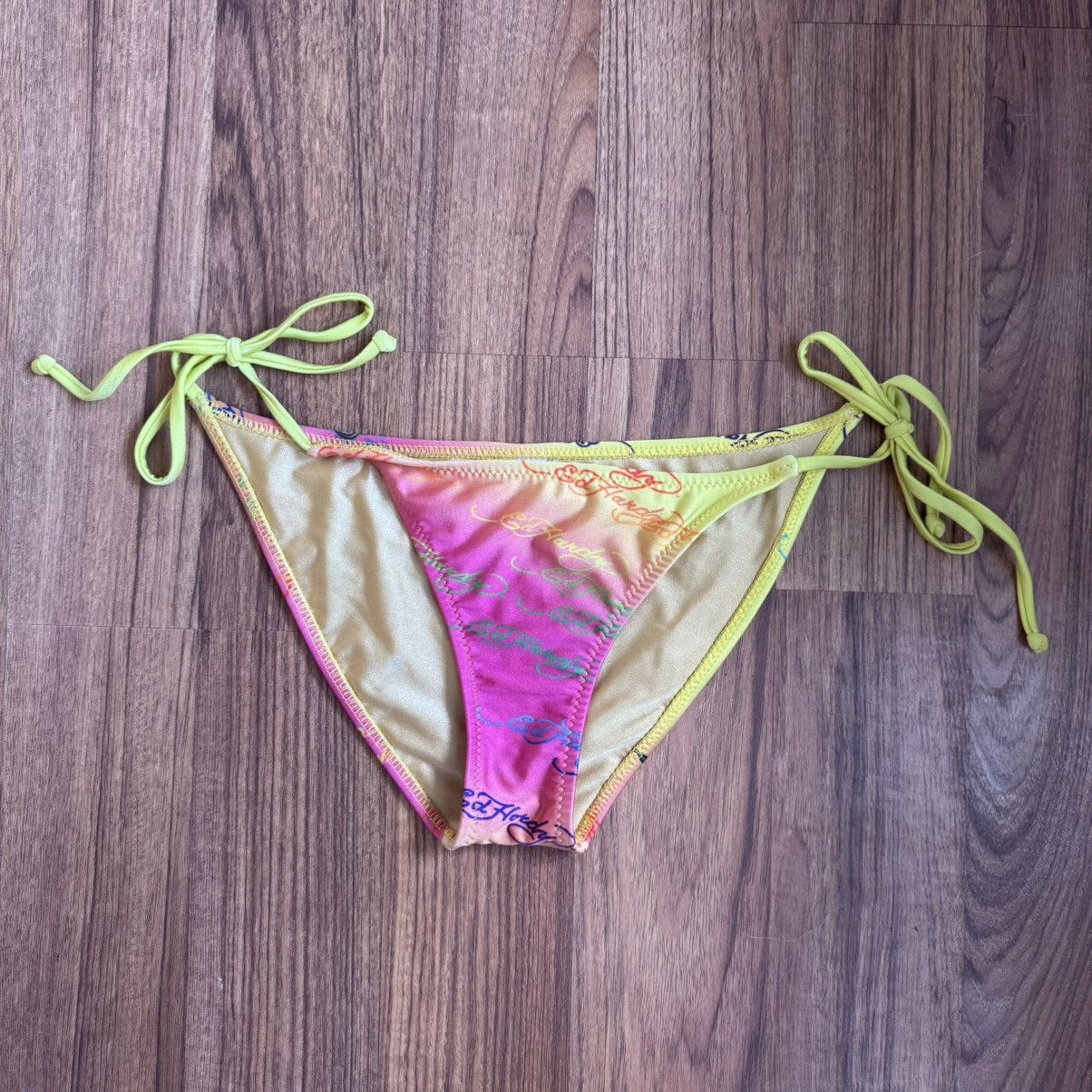 ED HARDY Vintage Y2K Rare Pink Yellow Dishonor Bikini Set