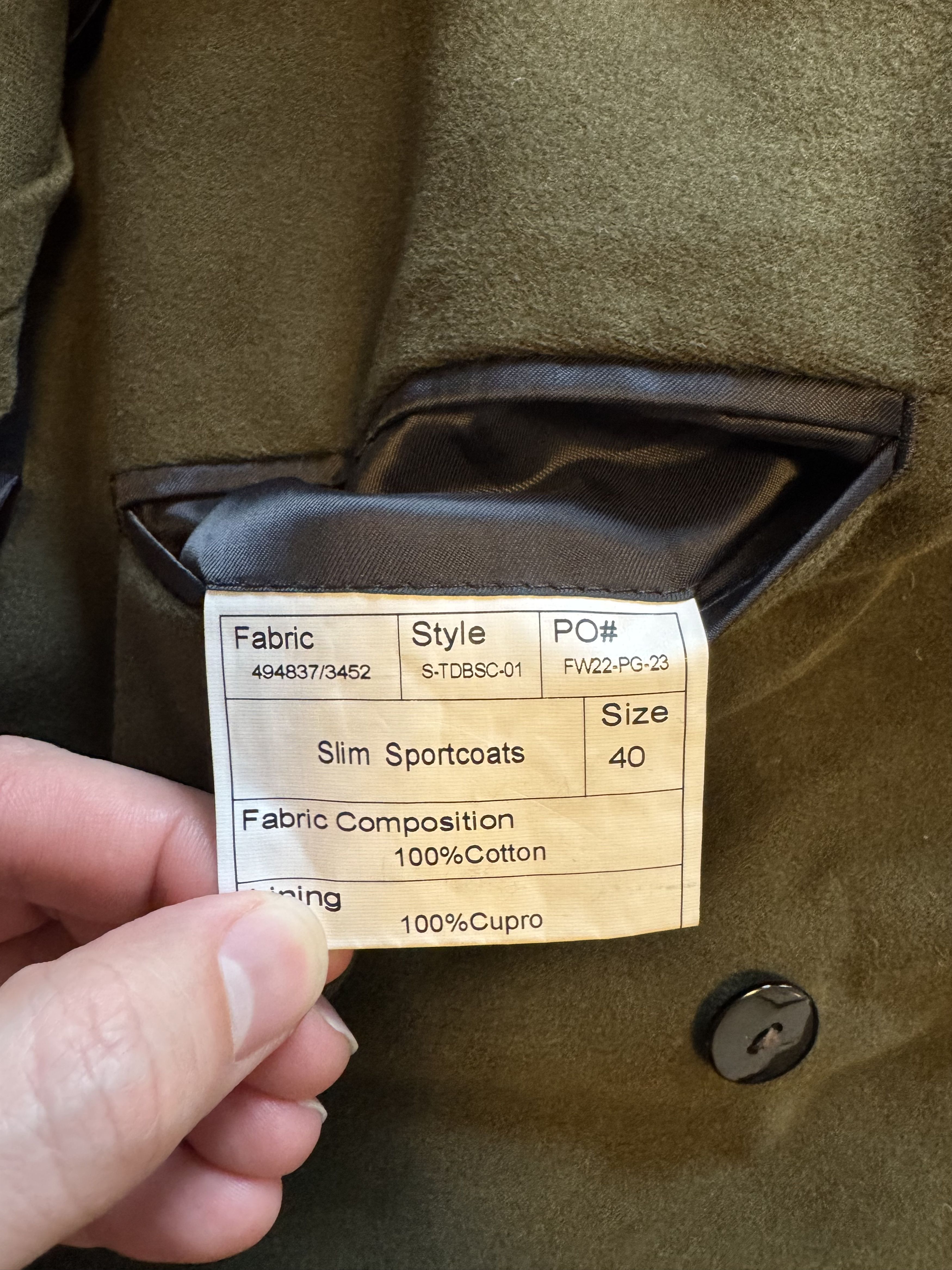 Spier & Mackay Spier & MacKay • Olive Moleskin Double-Breasted Blazer • 40R Size 40R - 3 Thumbnail