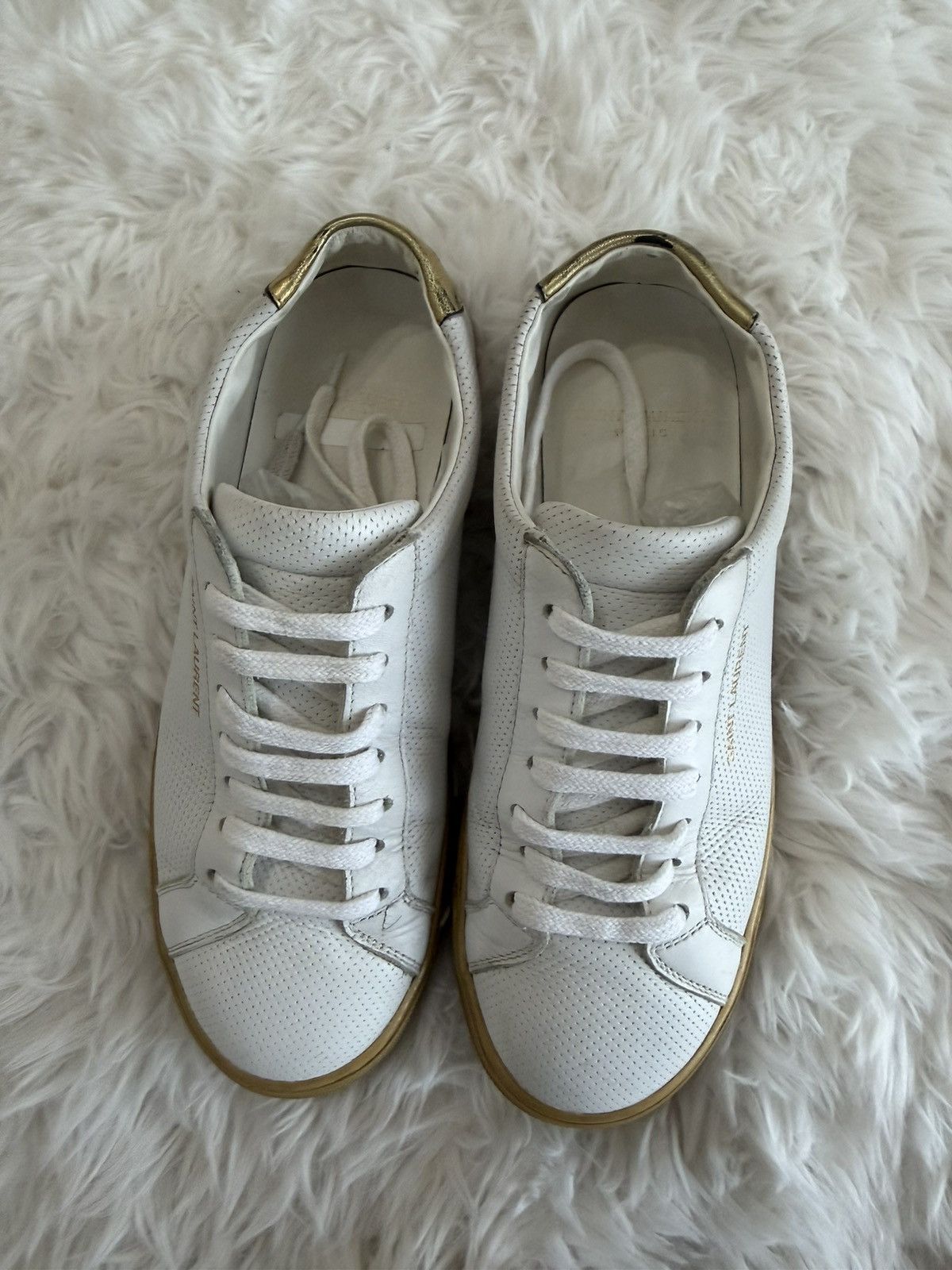 Saint Laurent Paris Saint Laurent White and Gold Andy Sneakers Size US 6.5 / IT 36.5 - 9 Thumbnail