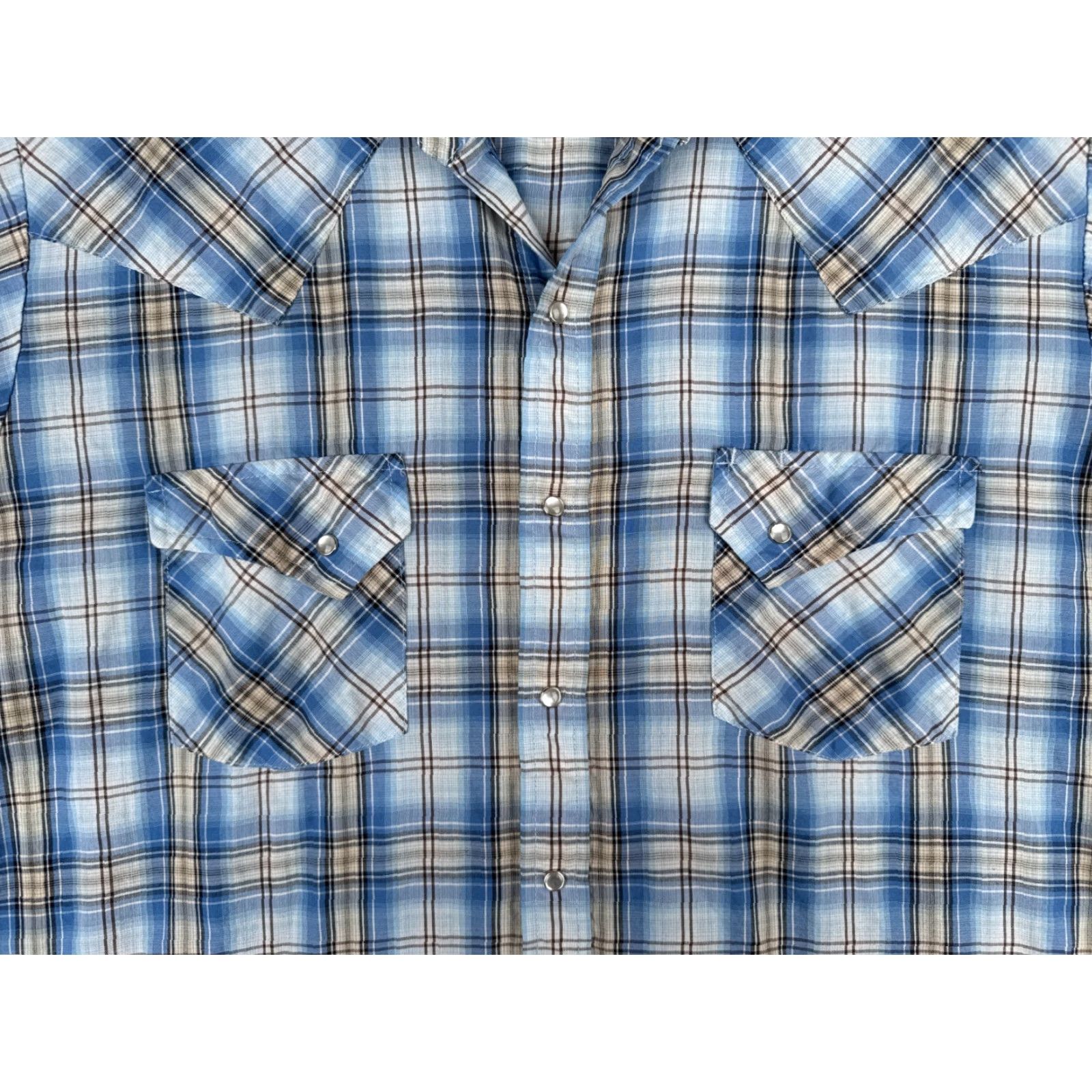 Vintage plains Shirt Men Large Blue Plaid Western Pearl Snap Rodeo Poly Blen Size US L / EU 52-54 / 3 - 6 Thumbnail