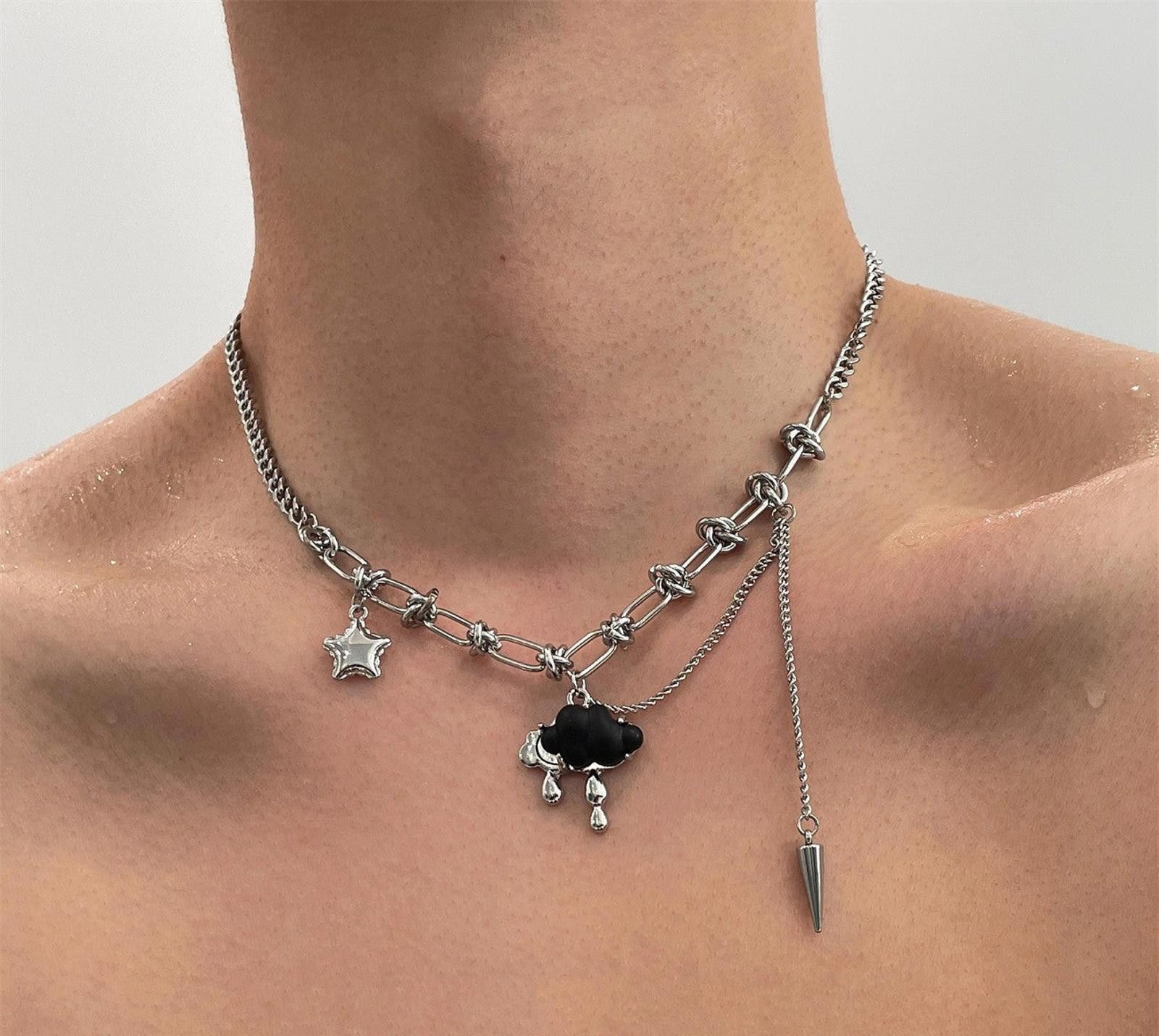 Jewelry Silver Chain Necklace With Cloud Charm, Men's