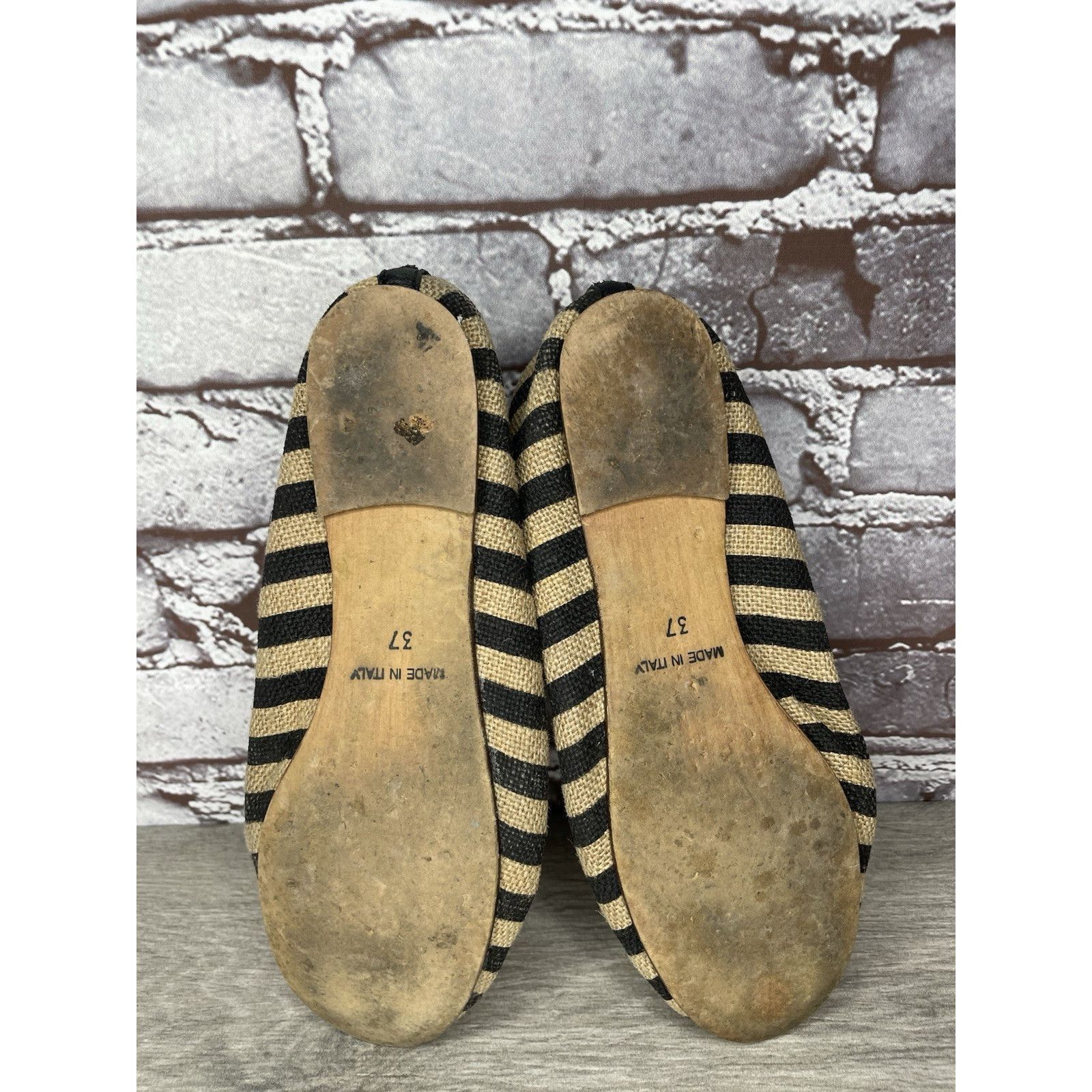 Other Ballerette Roma Tan Black Stripe Canvas Fabric Ballet Flats Size US 6.5 / IT 36.5 - 15 Thumbnail