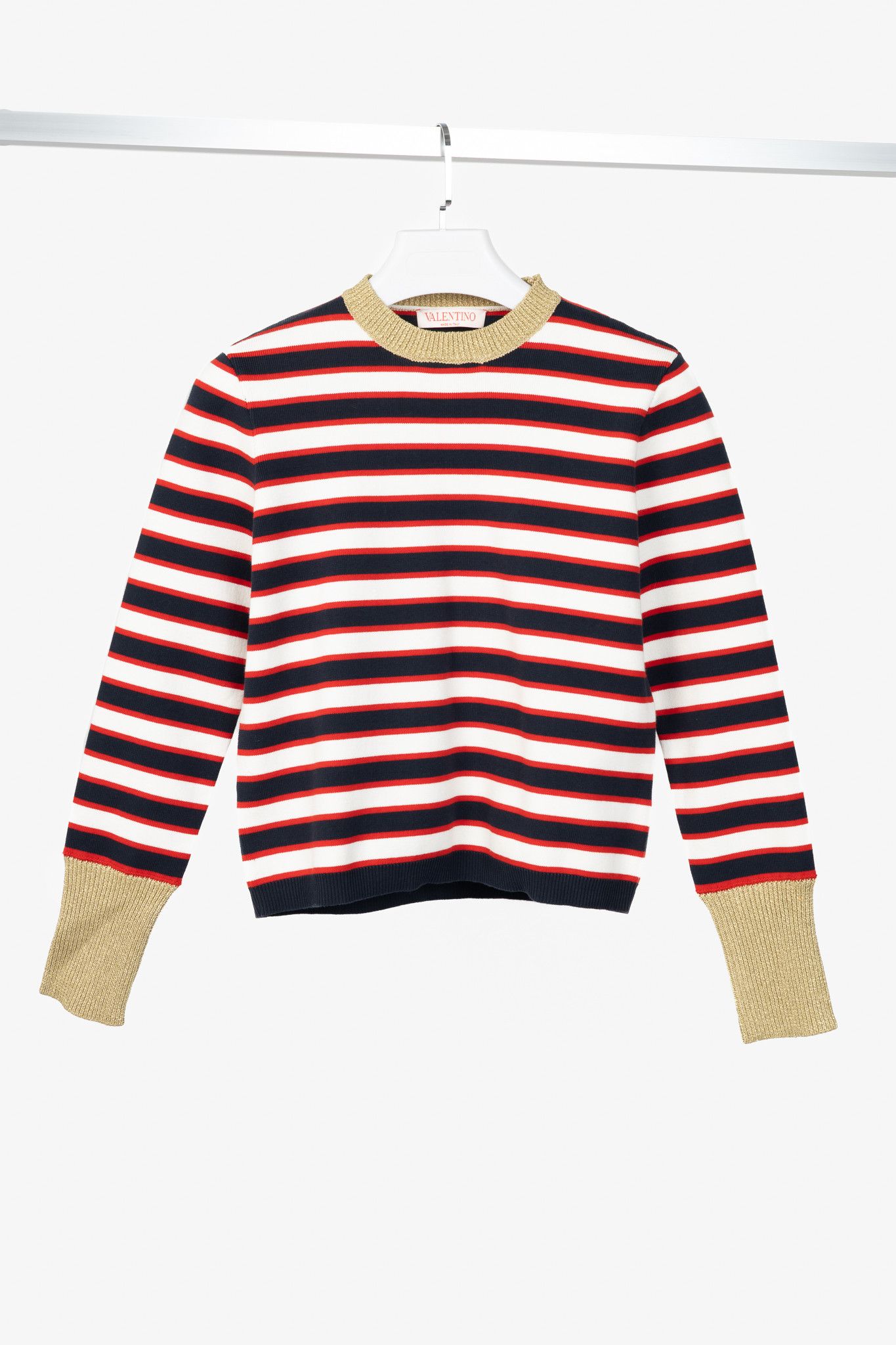 Valentino Valentino Navy & White Striped Cotton Sweater Size M / US 6-8 / IT 42-44 - 1 Thumbnail