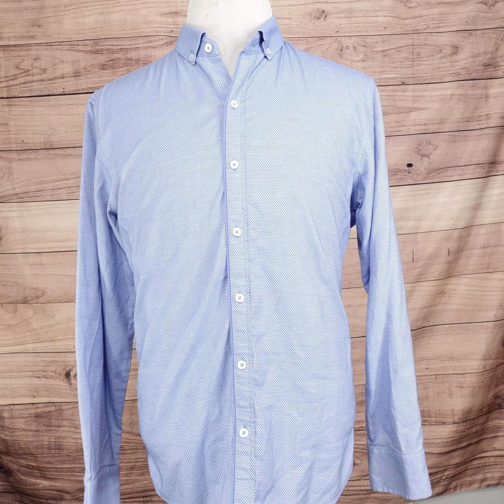 Vintage ZACHARY PRELL Shirt Mens L Blue Geometric Long Sleeve Button-Up Regular Fit Size US L / EU 52-54 / 3 - 3 Thumbnail