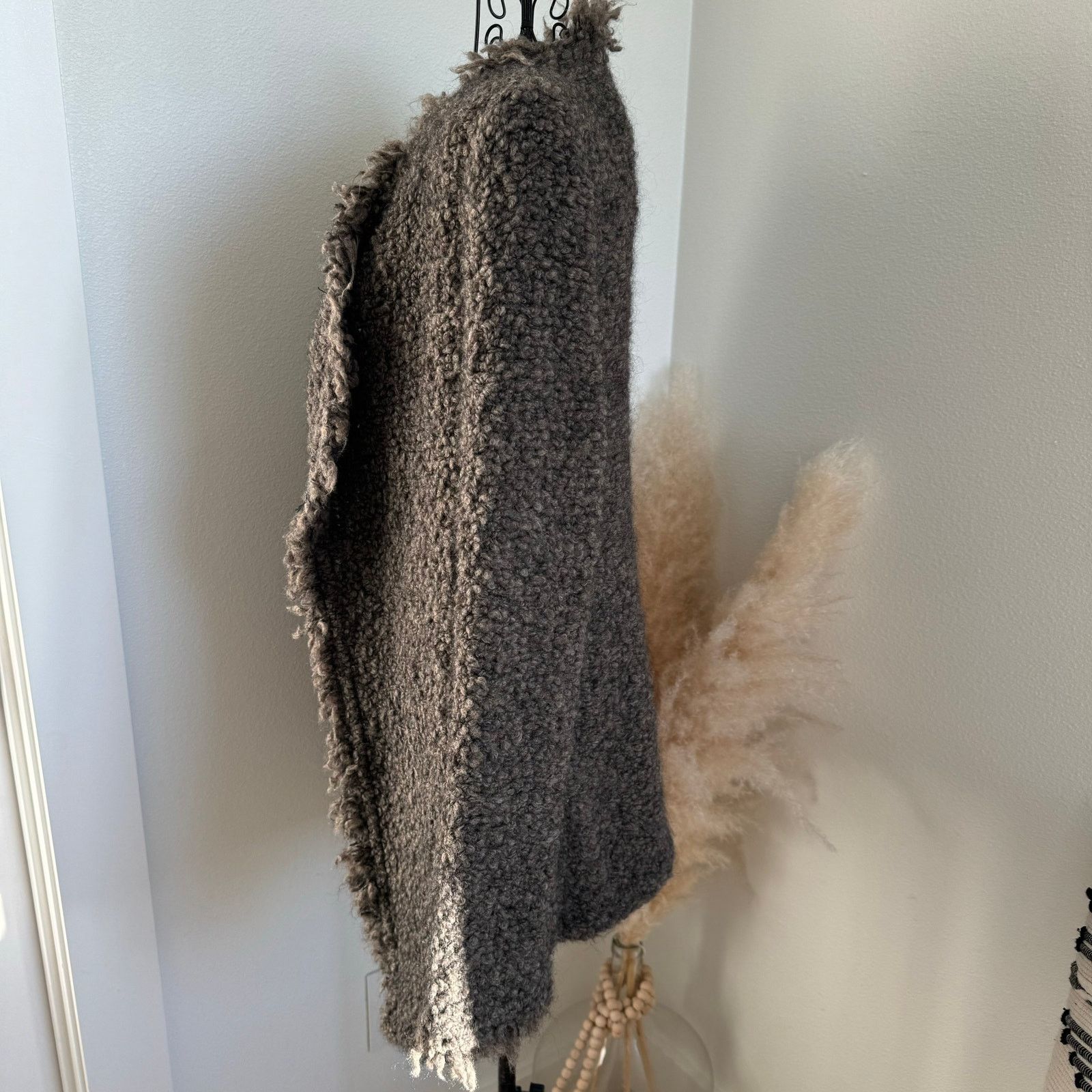 Iro IRO Campbell Fuzzy Boucle Knit Mohair Fringe Cardigan Brown Size M / US 6-8 / IT 42-44 - 4 Thumbnail