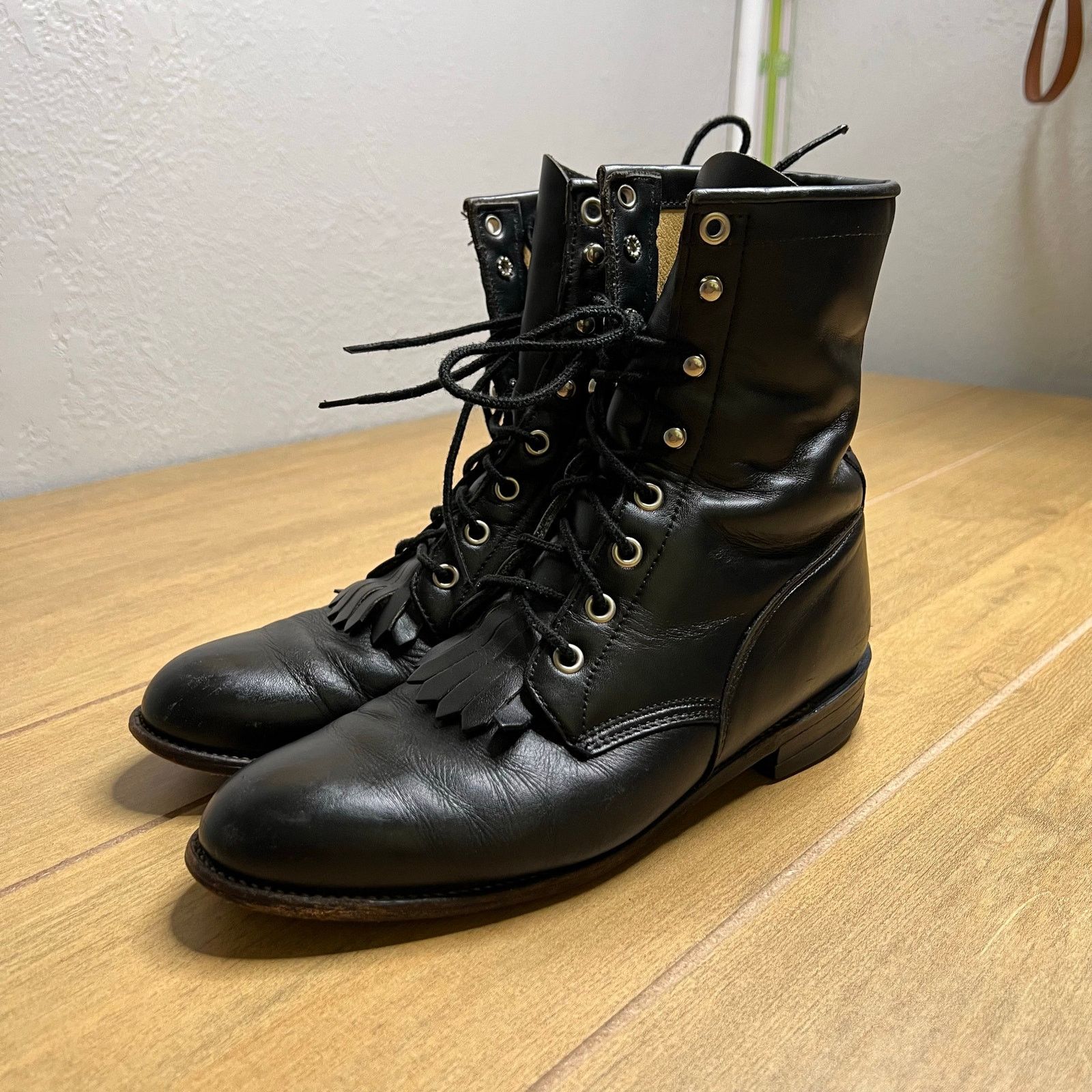 Justin Boots Justin Women’s Kiltie Packer Boots Black Leather 7 B USA Size US 7 / IT 37 - 13 Thumbnail