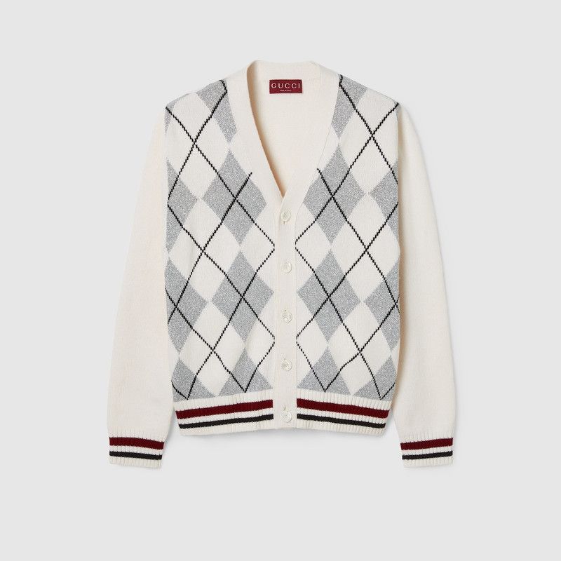 Gucci o1loc1c1125 806192 Wool Argyle Intarsia Knit Cardigan Size US XL / EU 56 / 4 - 1 Thumbnail