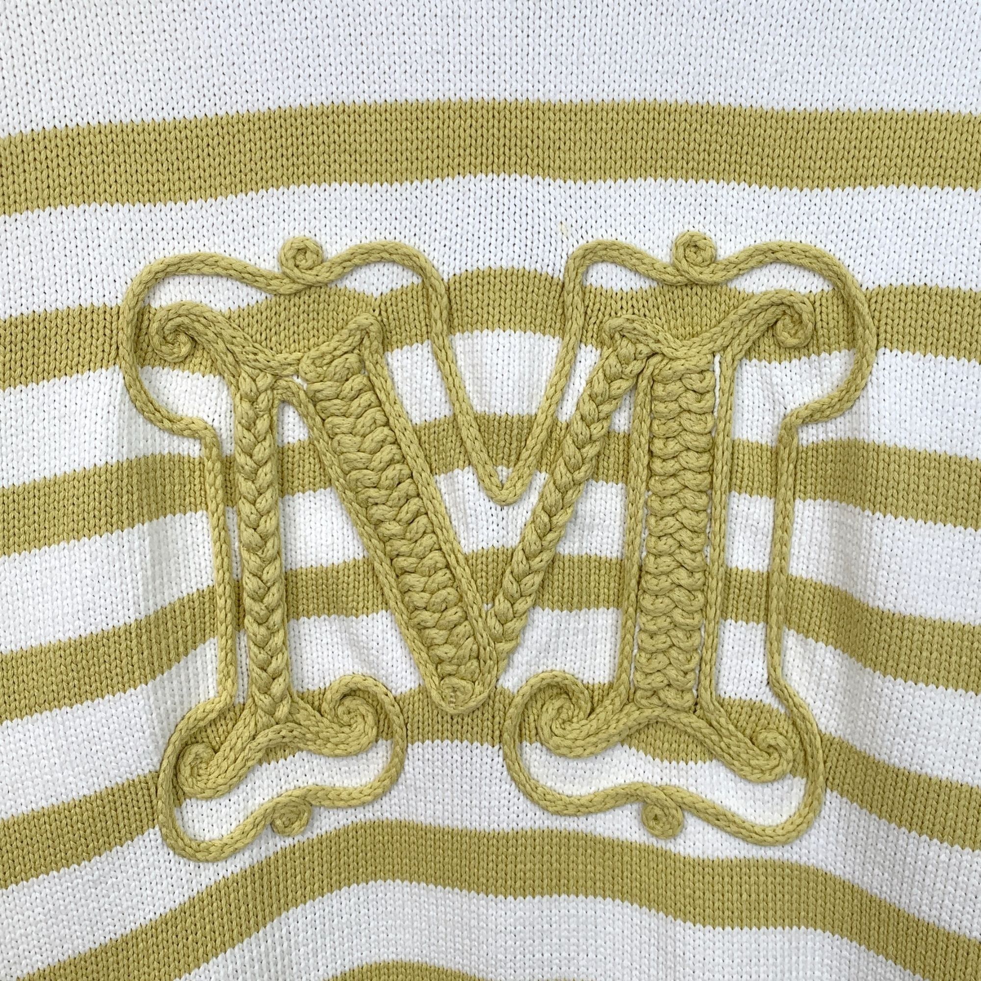Max Mara MaxMara White & Yellow Striped Cotton Blend Sweater With Emb Size L / US 10 / IT 46 - 6 Thumbnail