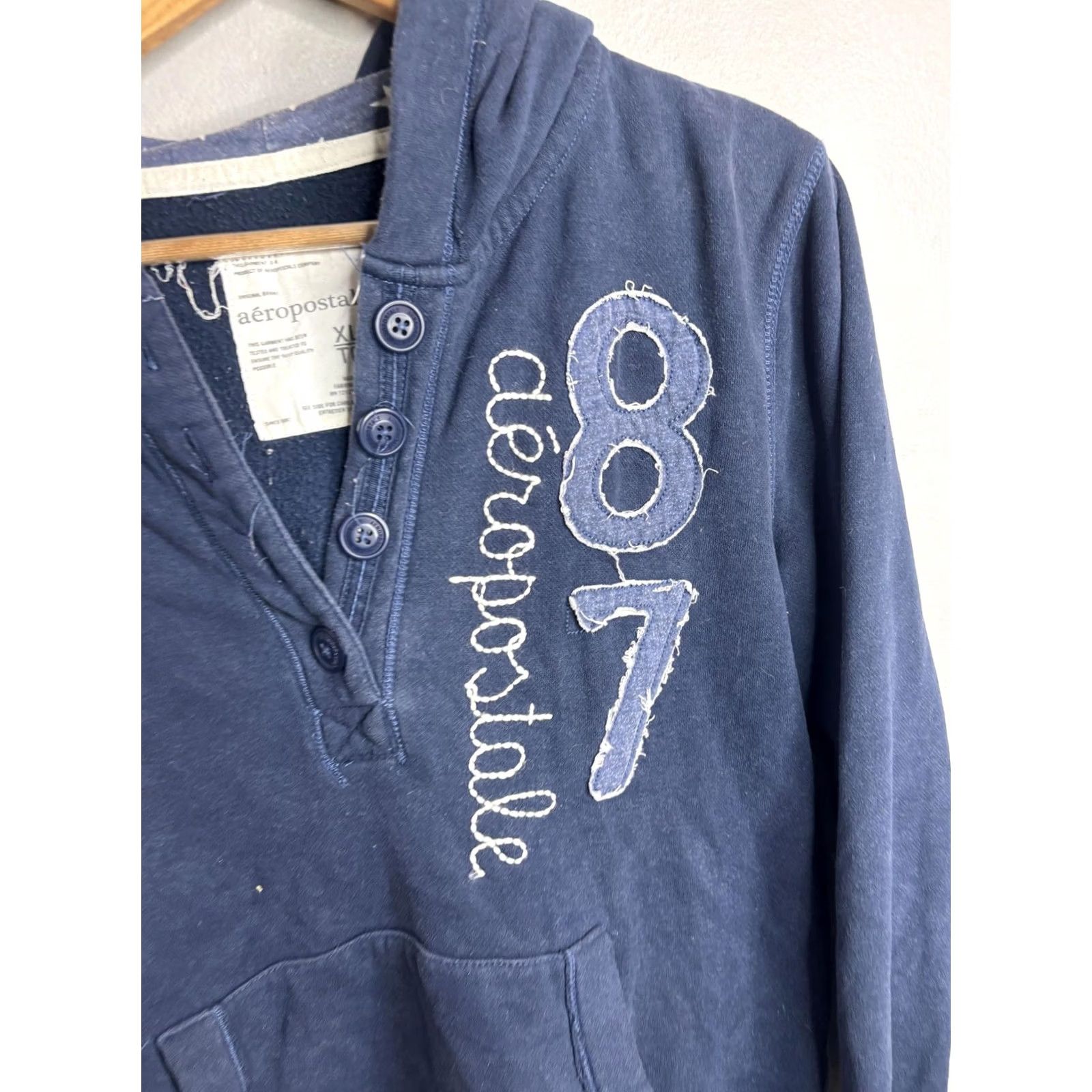 Aeropostale Aeropostale Hoodie Girls XL Blue 87 Logo Henley Fleece Pullover Sweatshirt Size US XL / EU 56 / 4 - 3 Thumbnail