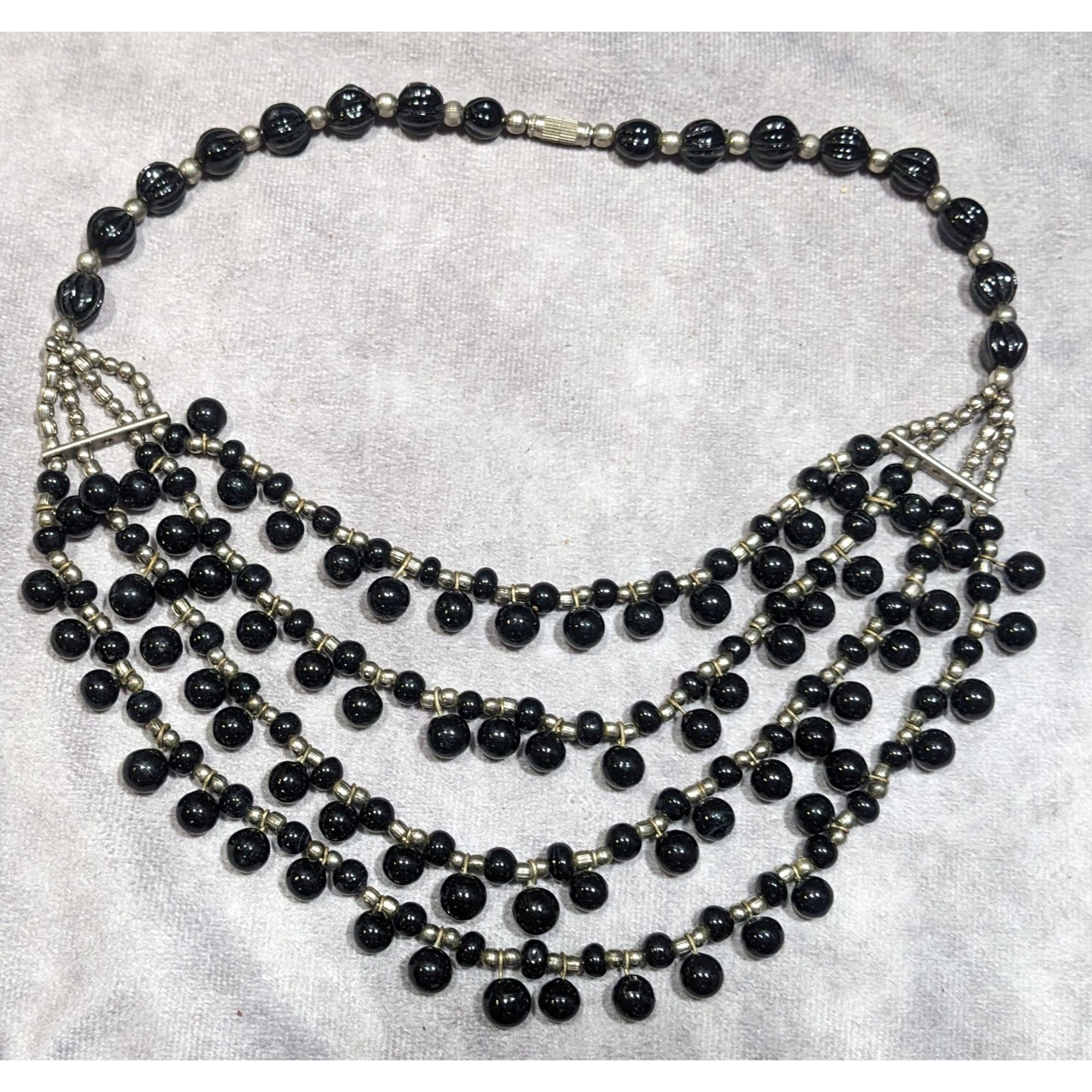 Other Vintage Gothic Black Glass And Silver Tone Beaded Layered Ne Size ONE SIZE - 4 Thumbnail
