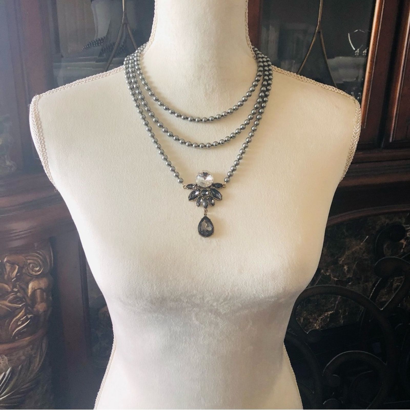 Handmade Handcrafted repurpose charcoal cluster Pearl necklace Size ONE SIZE - 5 Thumbnail