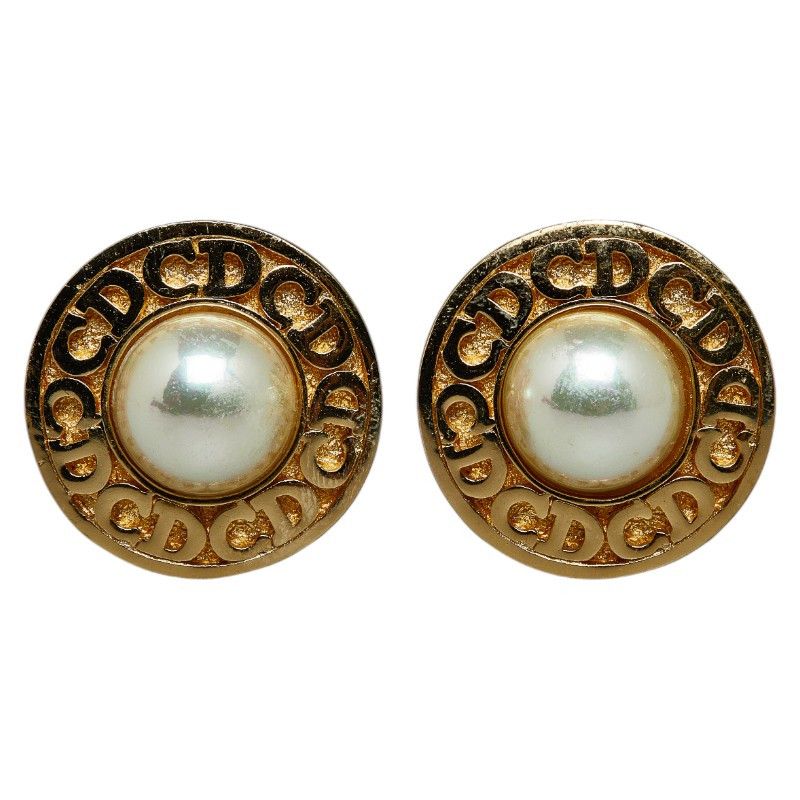 image of Dior Cd Faux Pearl Clip On Earrings in Gold, Women's