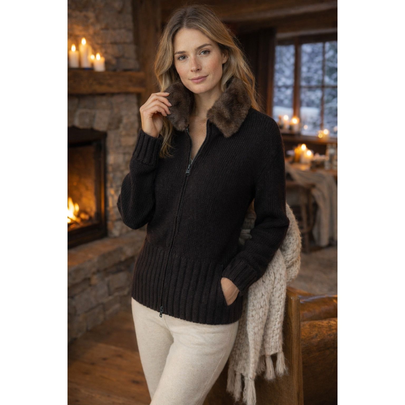 Other VTG Zip Sweater Fur Collar Merino Wool Sz M EUC Sandi Girl Size M / US 6-8 / IT 42-44 - 1 Thumbnail