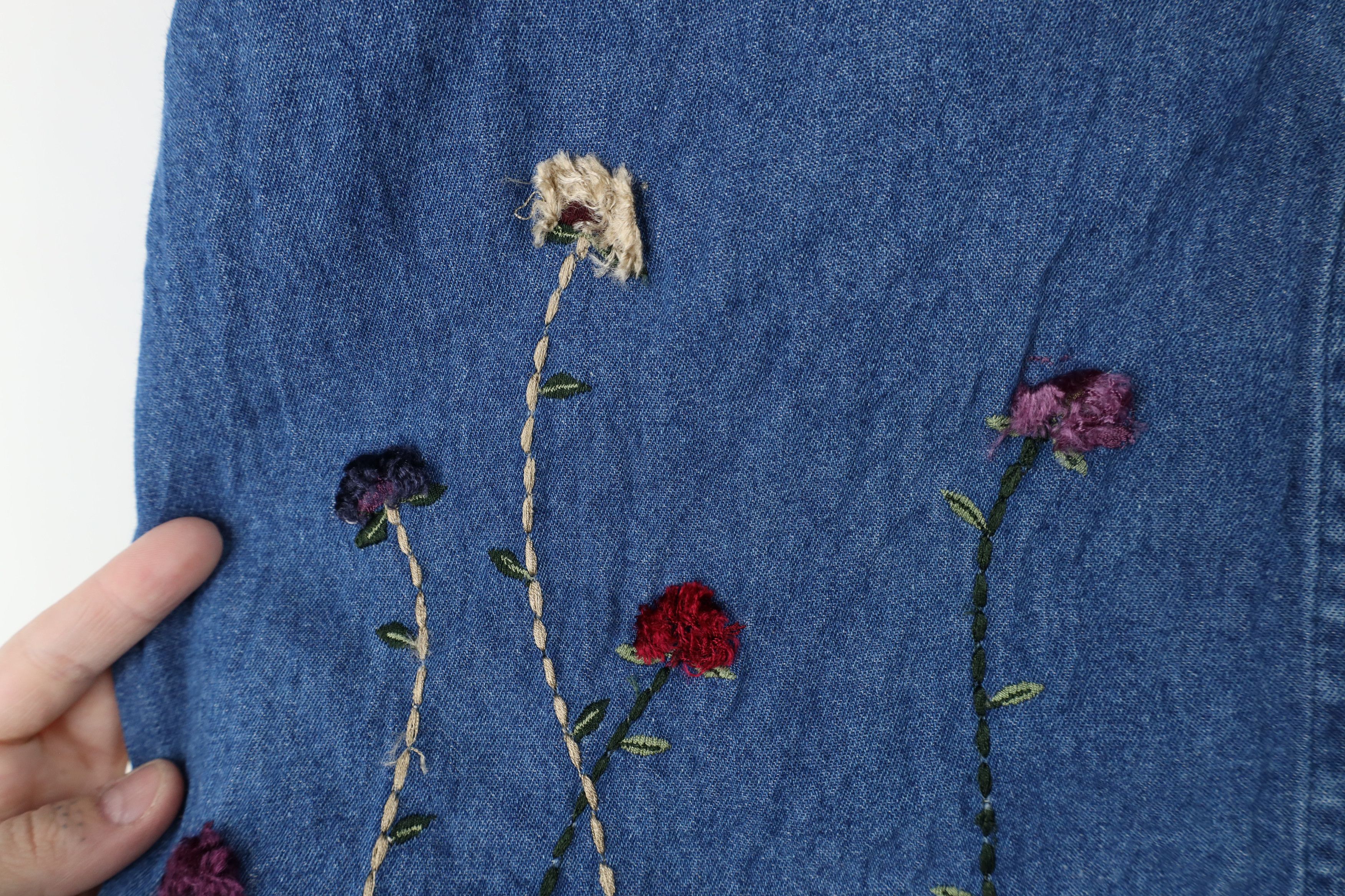 Vintage Vintage 90s Streetwear Flower Denim Jean Button Shirt Size XL / US 12-14 / IT 48-50 - 7 Thumbnail