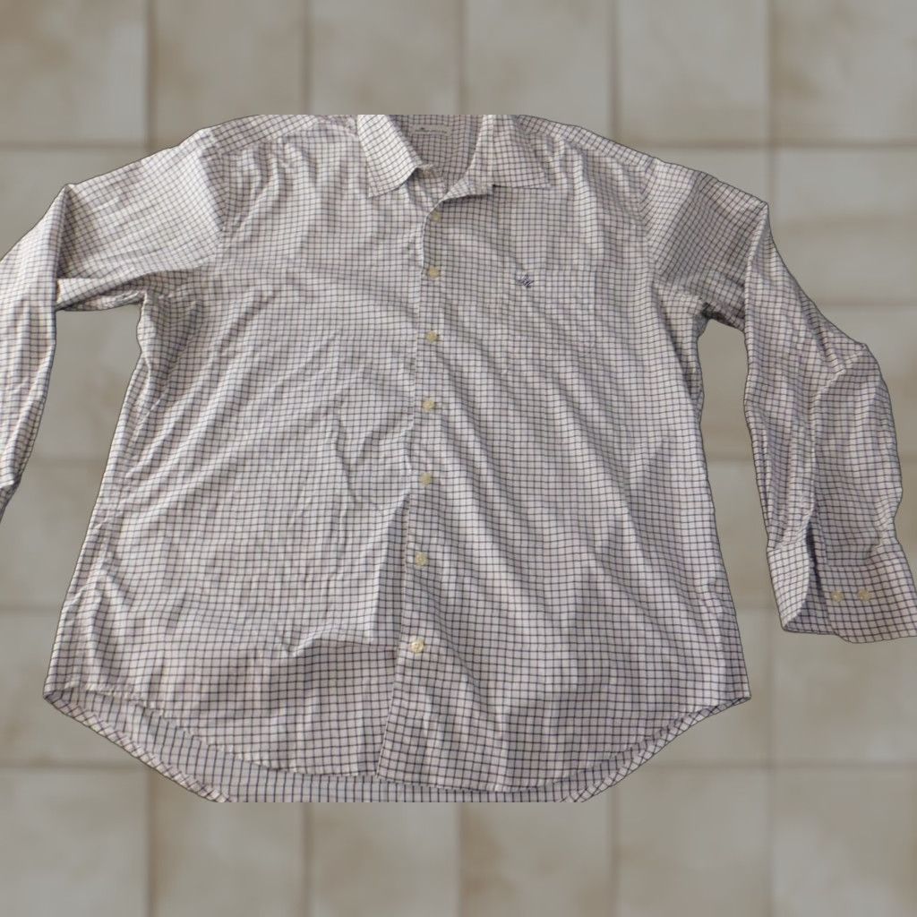 Peter Millar Peter Millar Shirt Mens XL White Plaid Button-Up Long Sleeve Slim Stretch Classic Collared Knit Nylon Spandex Button Down Boys Girls? Size US XL / EU 56 / 4 - 1 Thumbnail