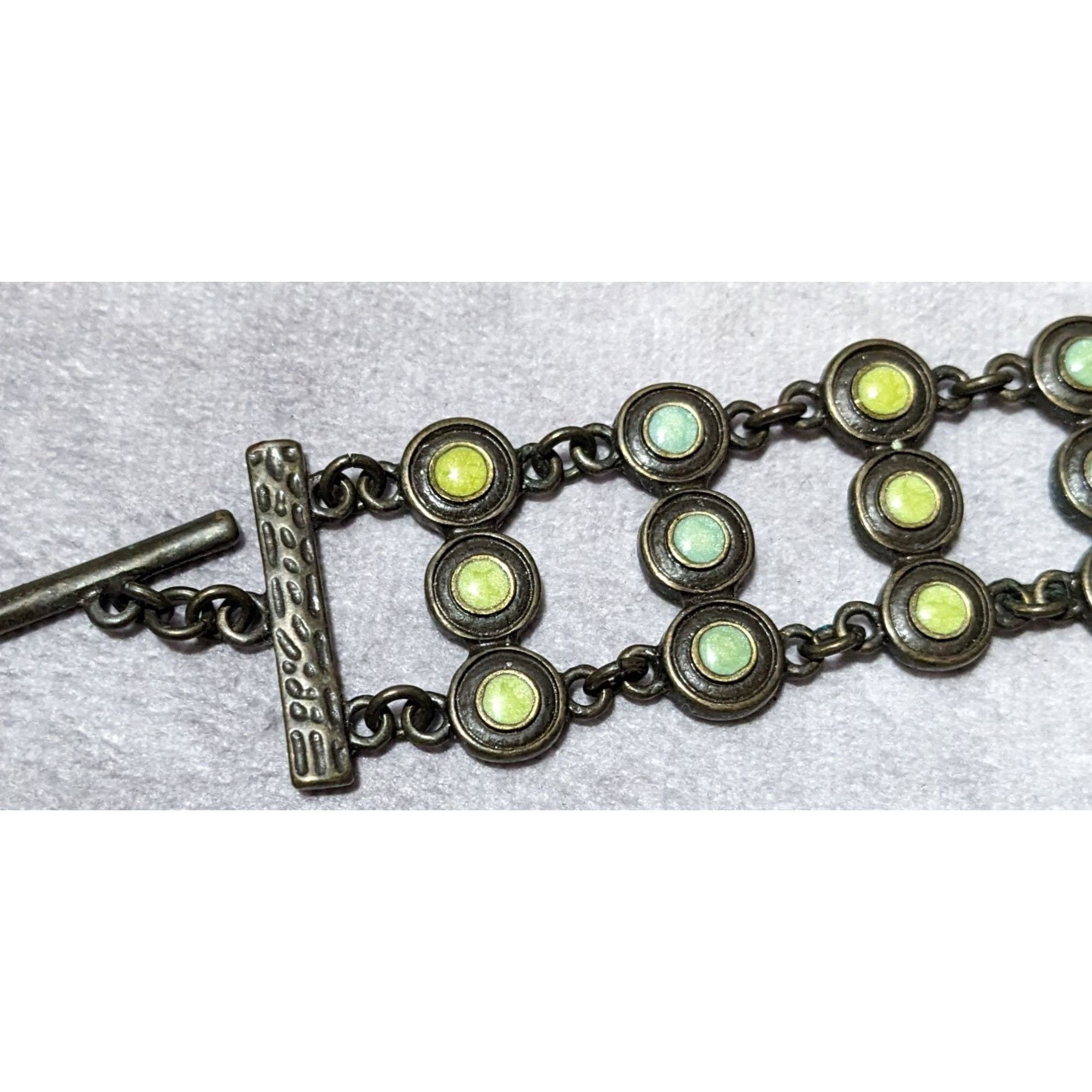 Other Antiqued Gold Tone Green And Blue Enamel Vintage Style Brace Size ONE SIZE - 8 Thumbnail